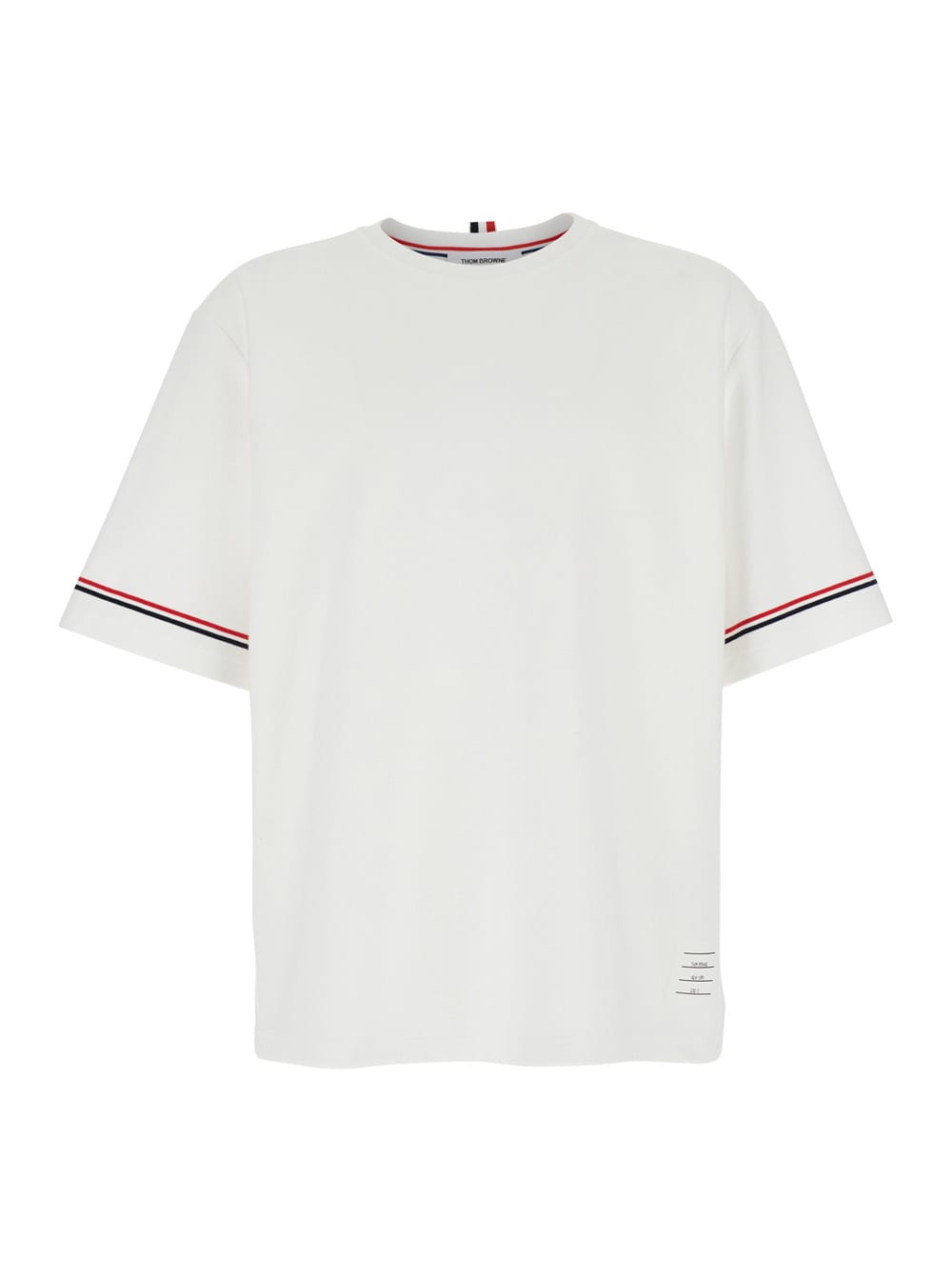 Thom Browne White Crewneck T-shirt With Rwb Detail