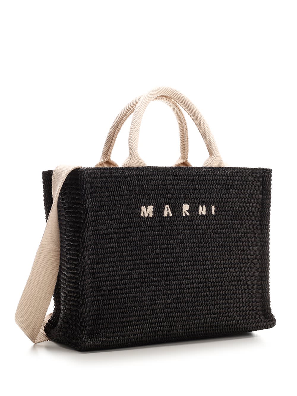 Shop Marni Black Raffia Tote Bag In Nero