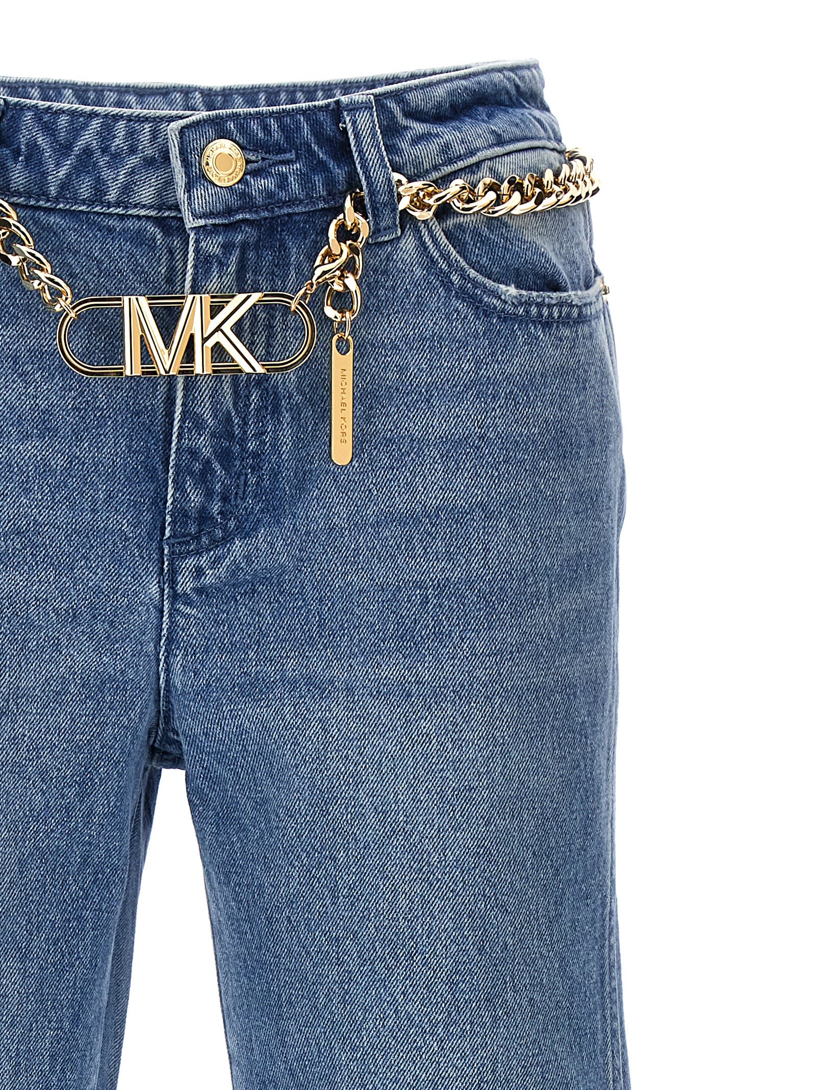 Michael Michael Kors Blue Flared Jeans With Chain Belt In Denim Woman In Light Blue