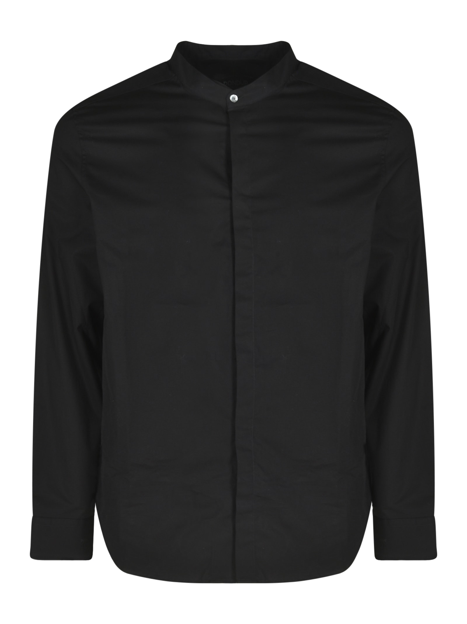Band Collar Round Hem Plain Shirt
