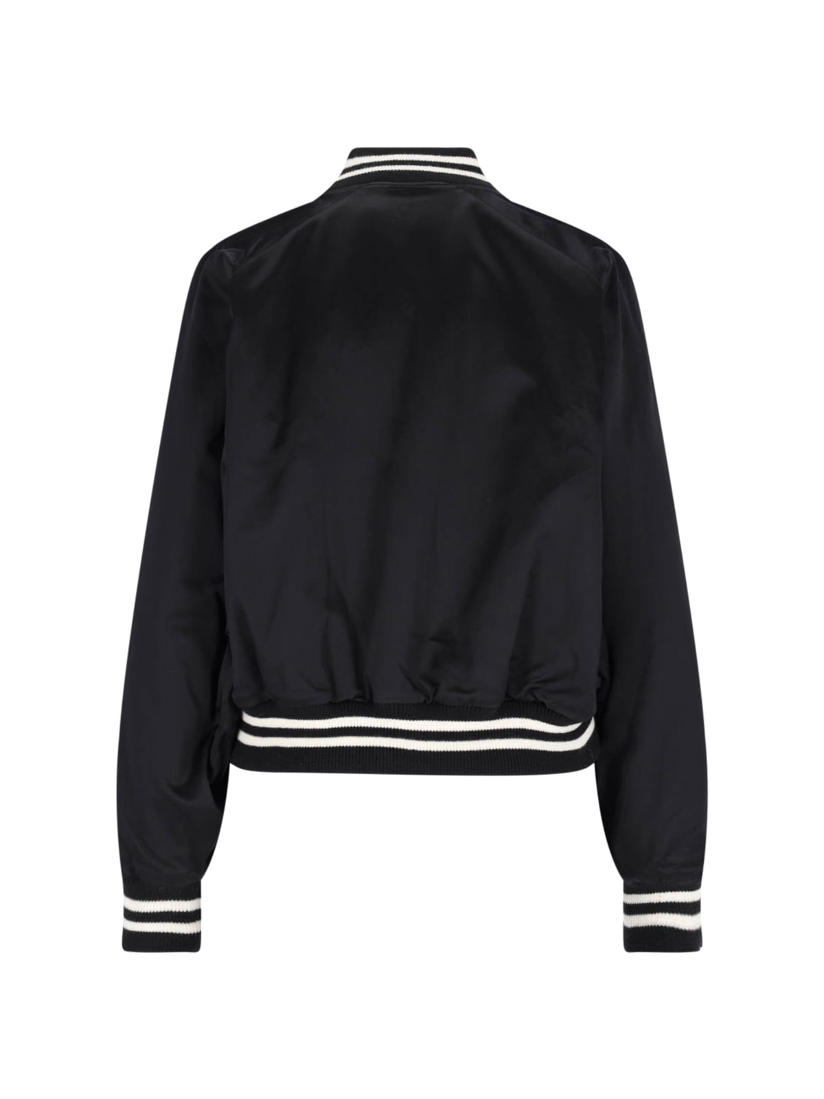 Ralph Lauren Bomber Jacket With V Neckline And Ribbed Trims In Black