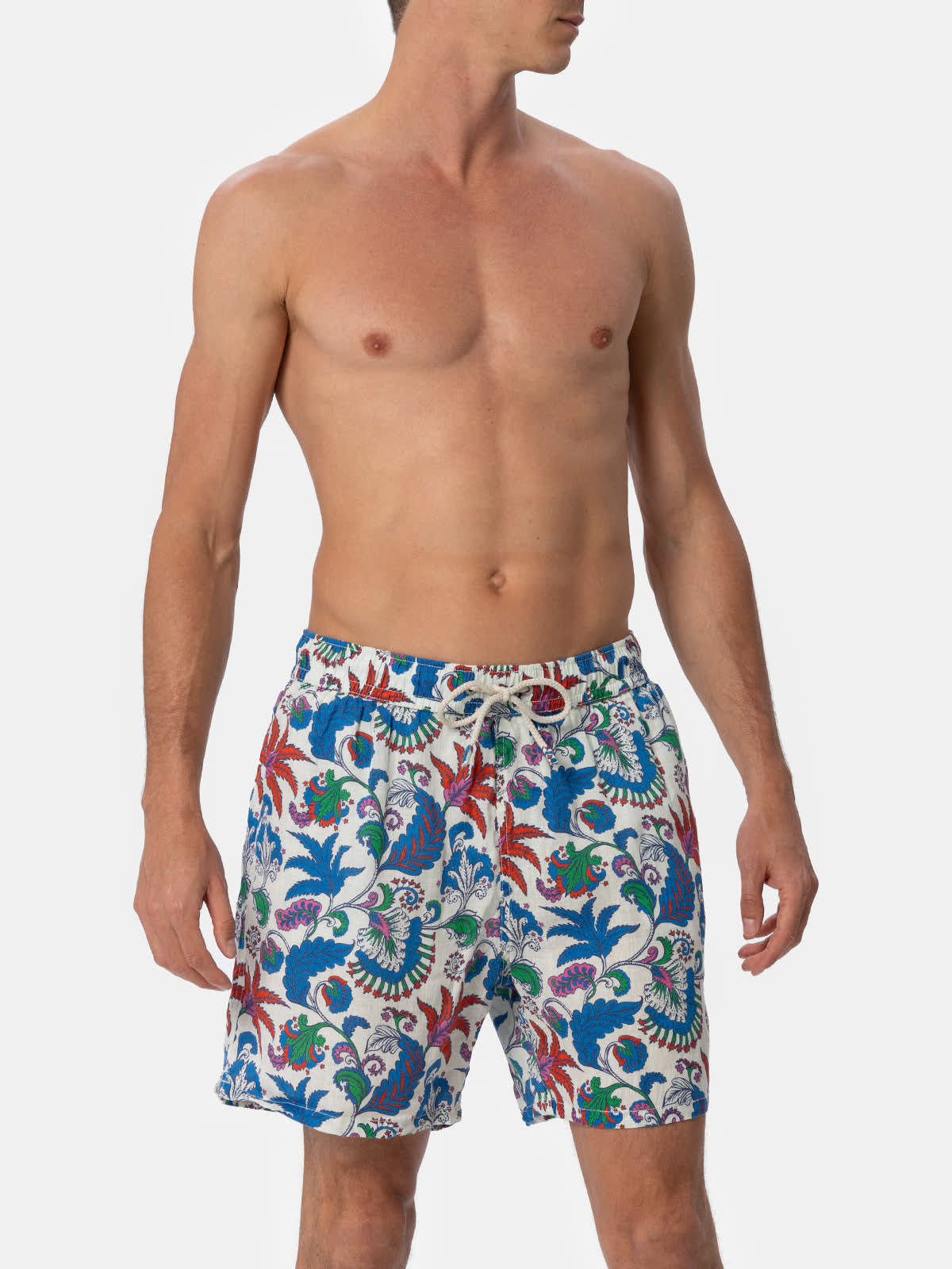 Mc2 Saint Barth Linen Swimsuit With Flower Print In White
