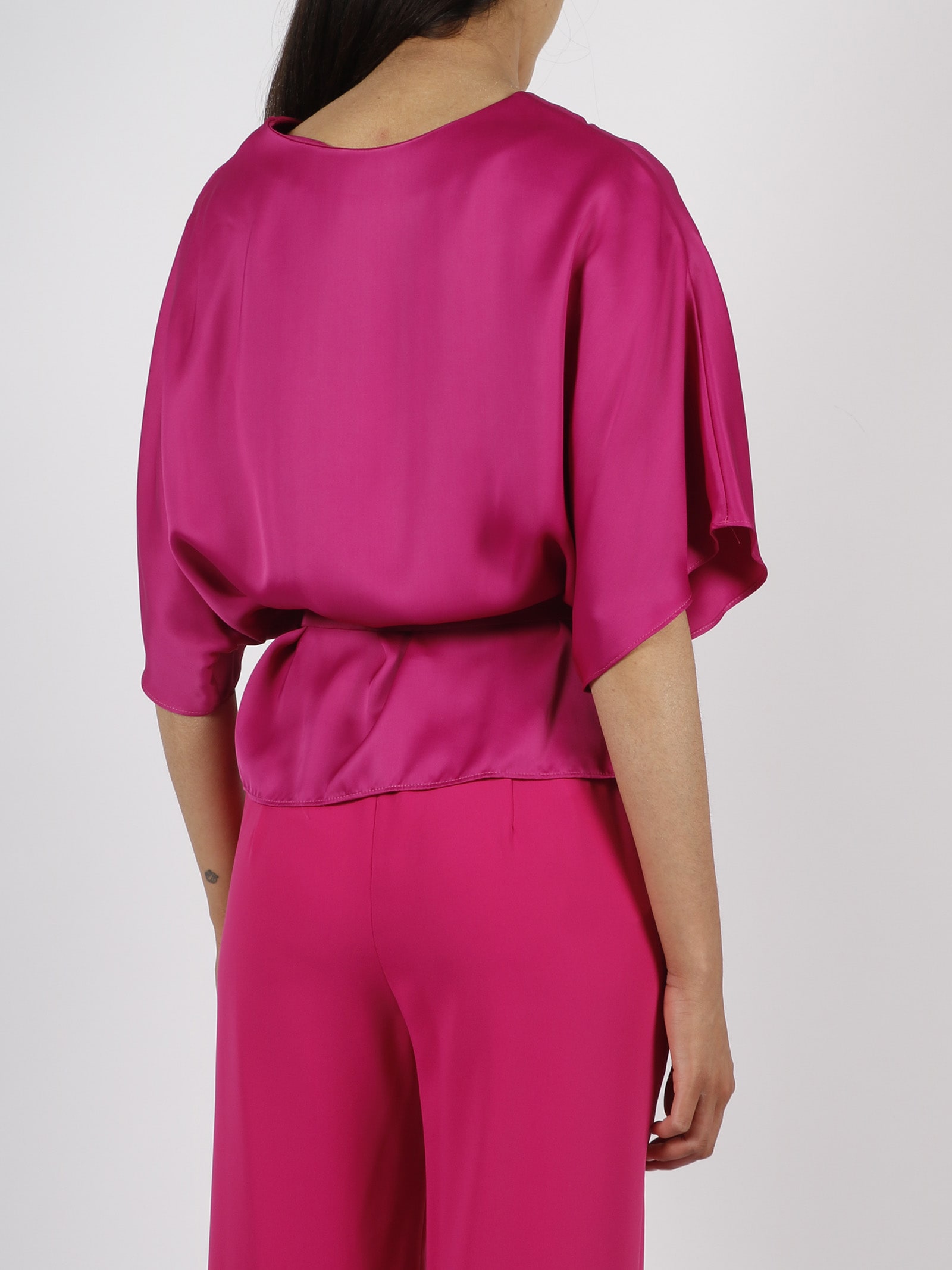 P.a.r.o.s.h Belted Blouse In Pink & Purple