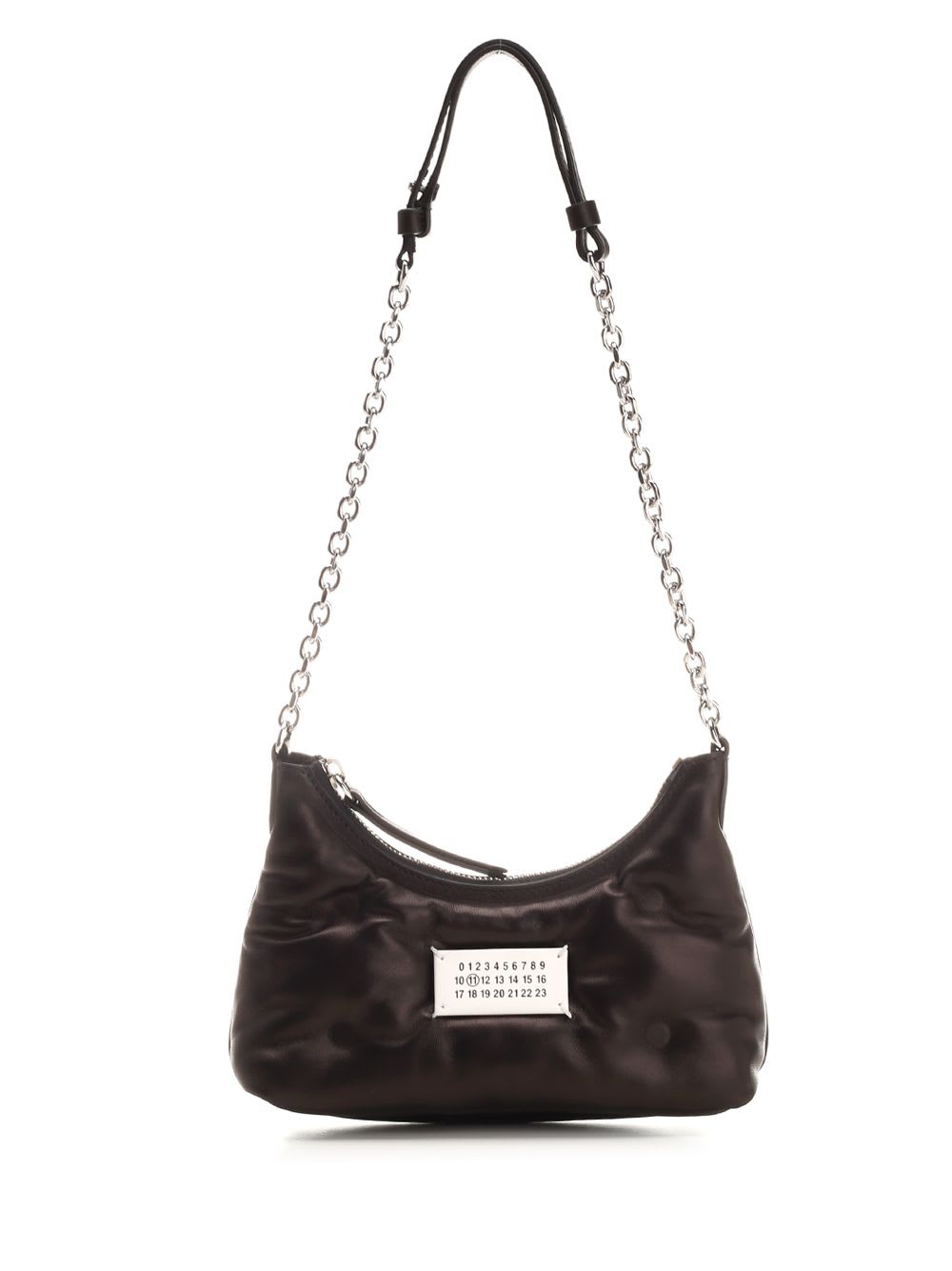 Maison Margiela Quilted Calf Leather Shoulder Bag With Silver Chain Strap In Black