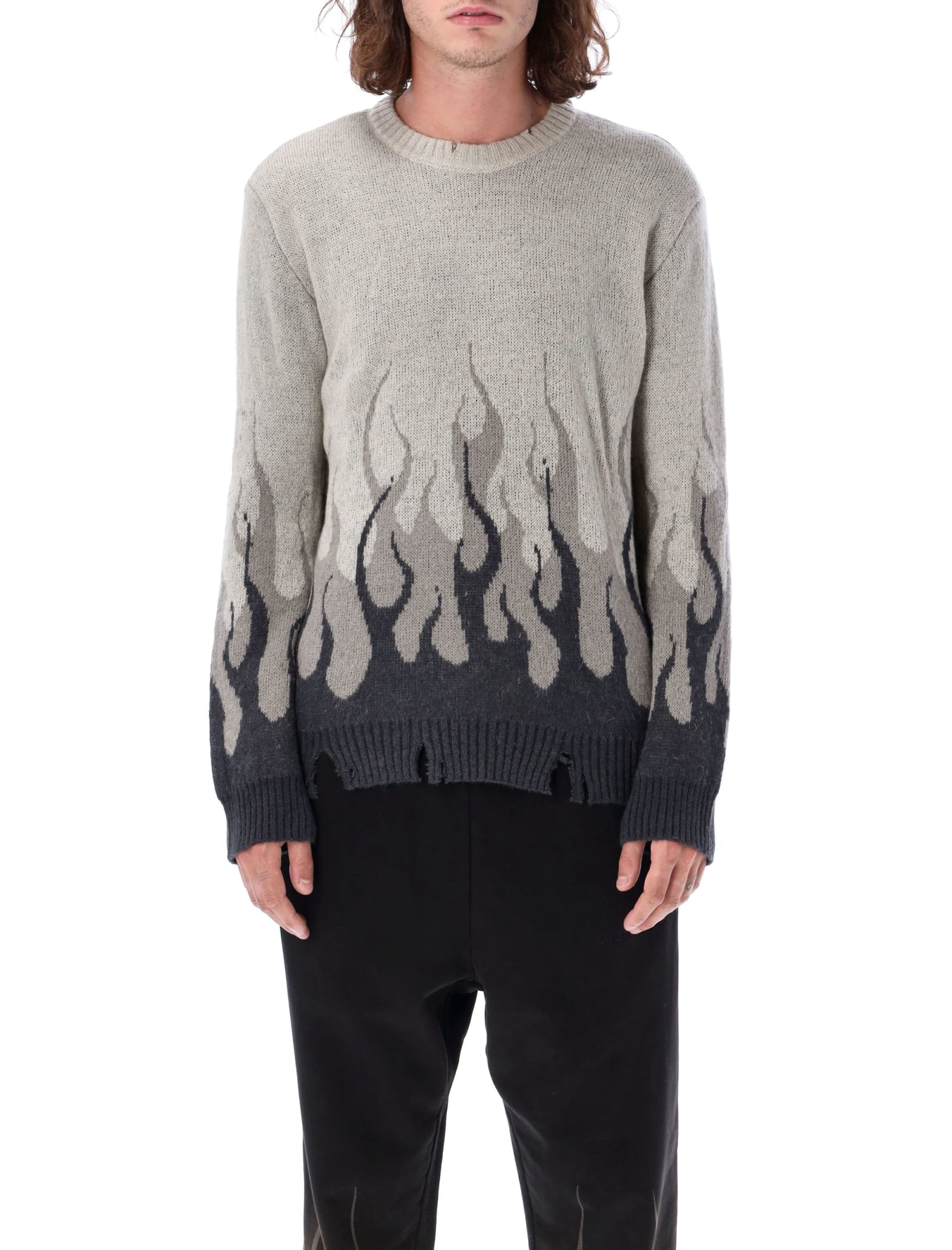 Vision of Super Distressed Sweater With Flames