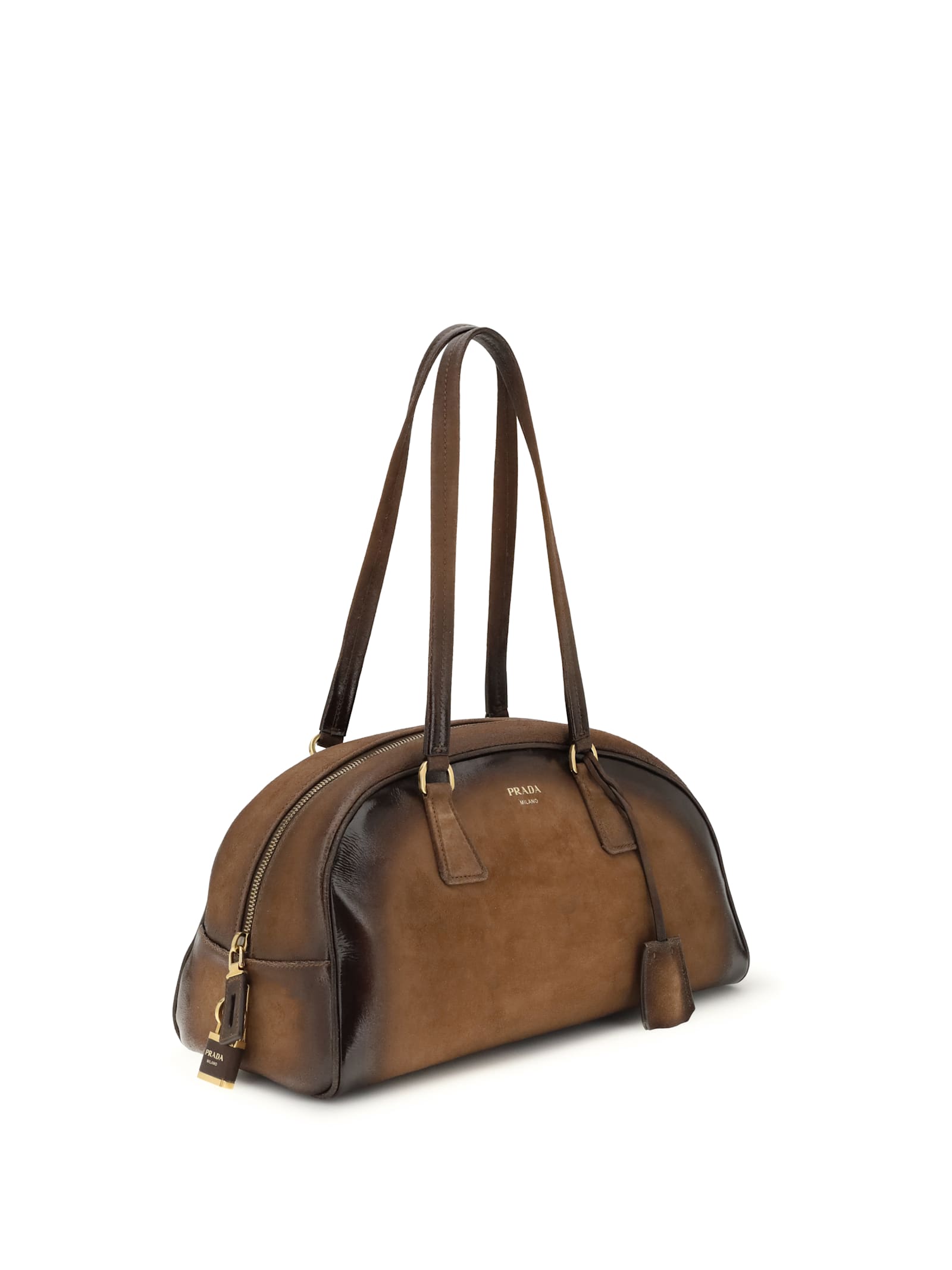 Prada Medium Bowling Bag In Vintage Leather In Brown