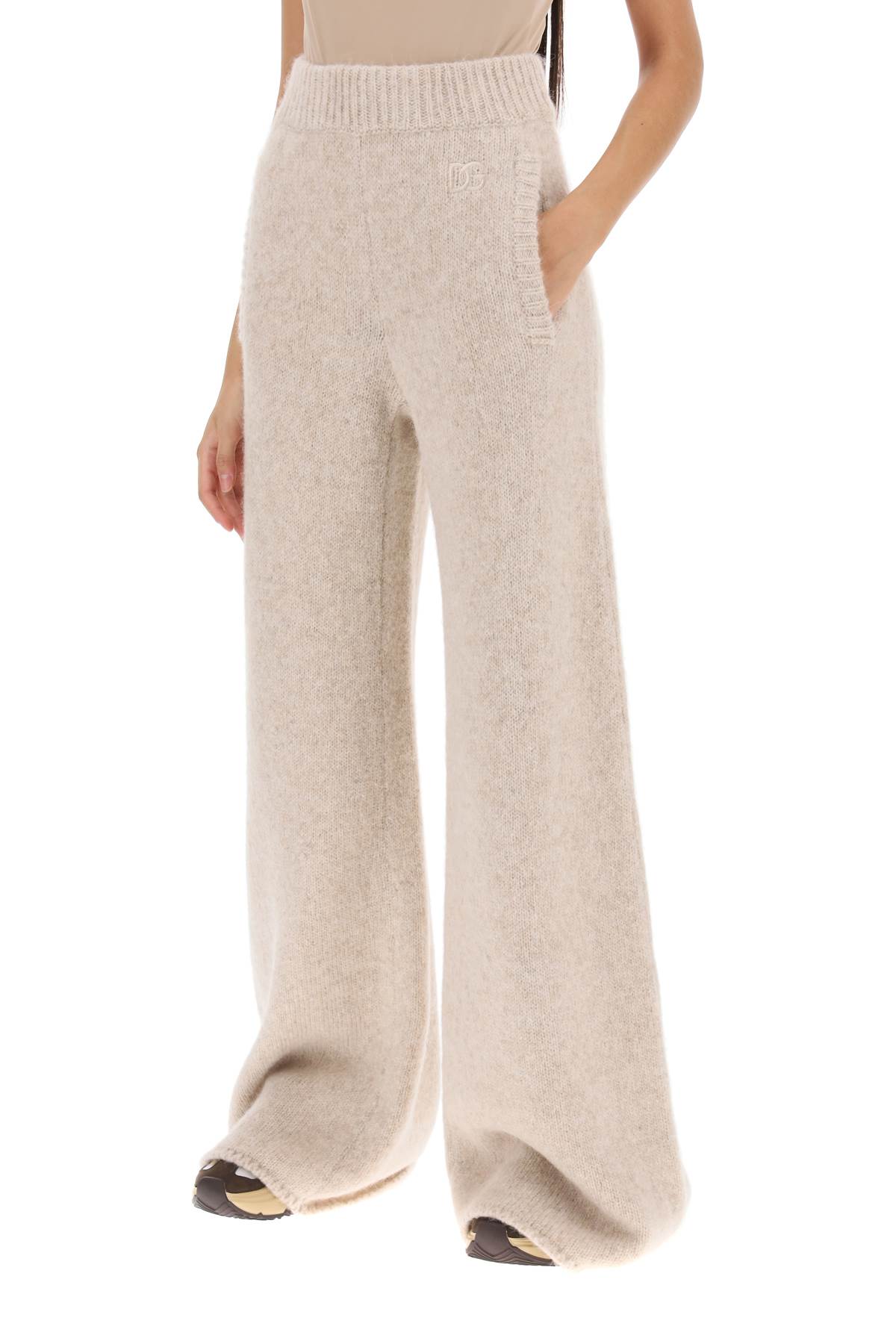 Shop Dolce & Gabbana Llama Knit Flared Pants In Corda Scuro (beige)