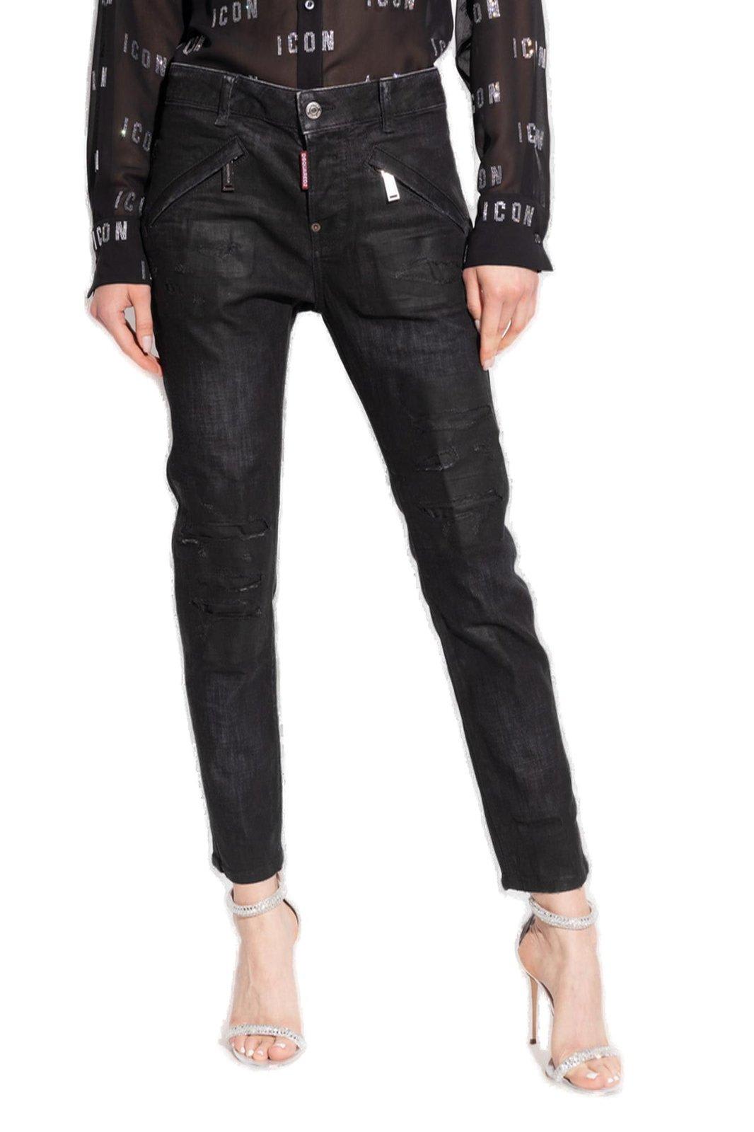 Shop Dsquared2 High-waist Skinny-cut Embellished Jeans In Black