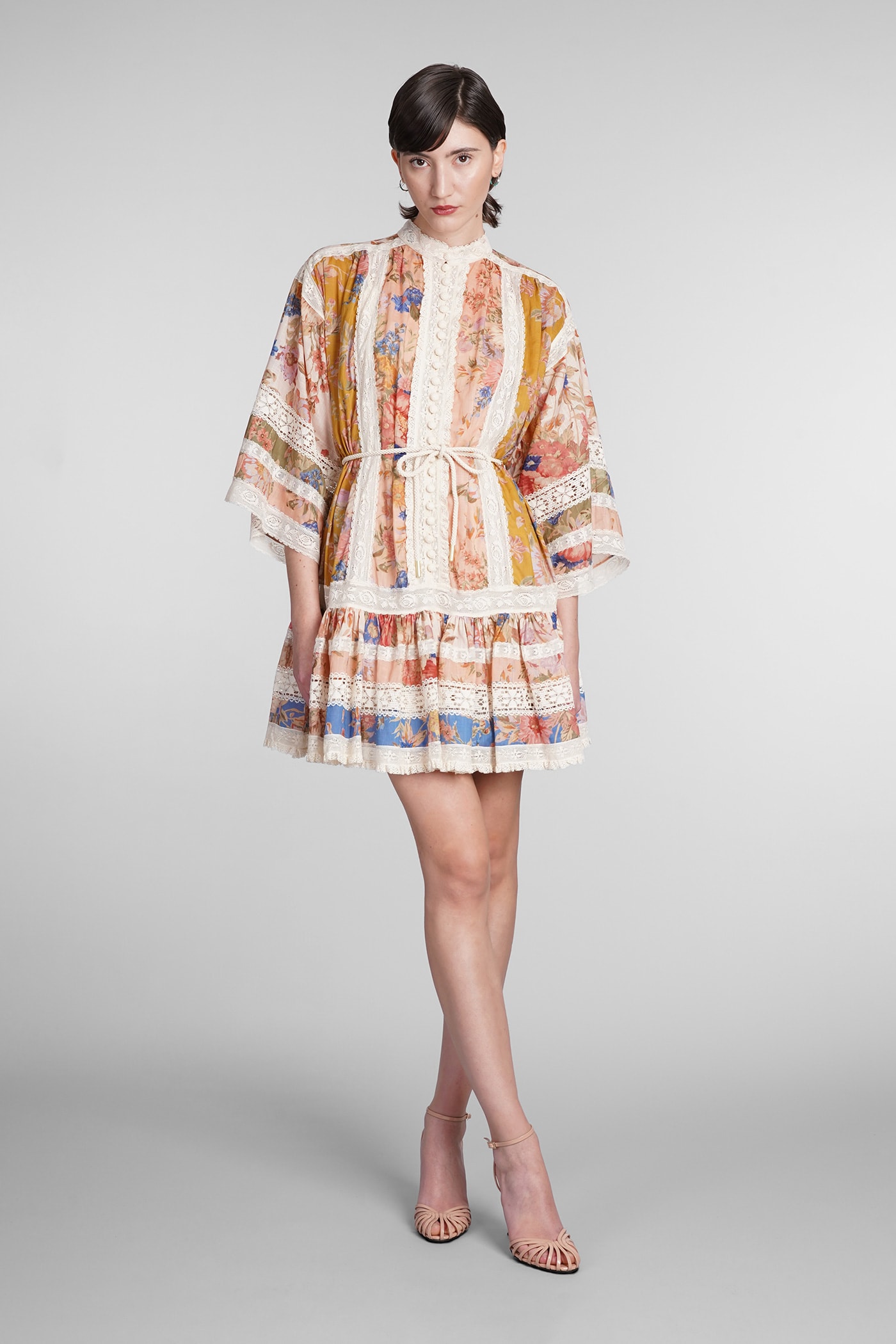 Zimmermann Crochet-trimmed Floral-print Cotton Mini Dress In Multicolor