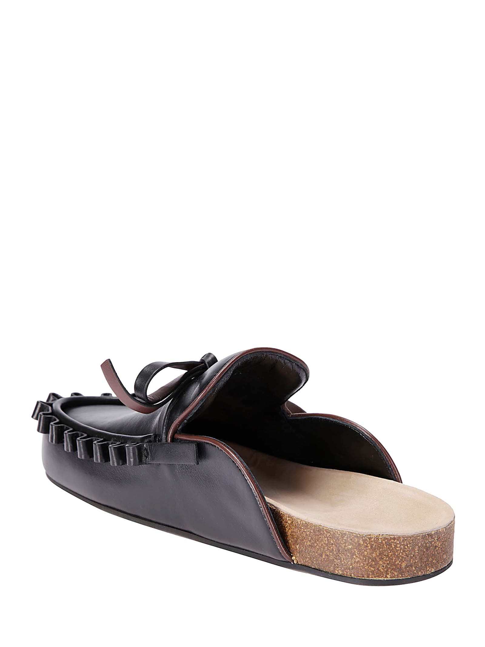 Jw Anderson Ruffle Loafer Leather Mules In Black