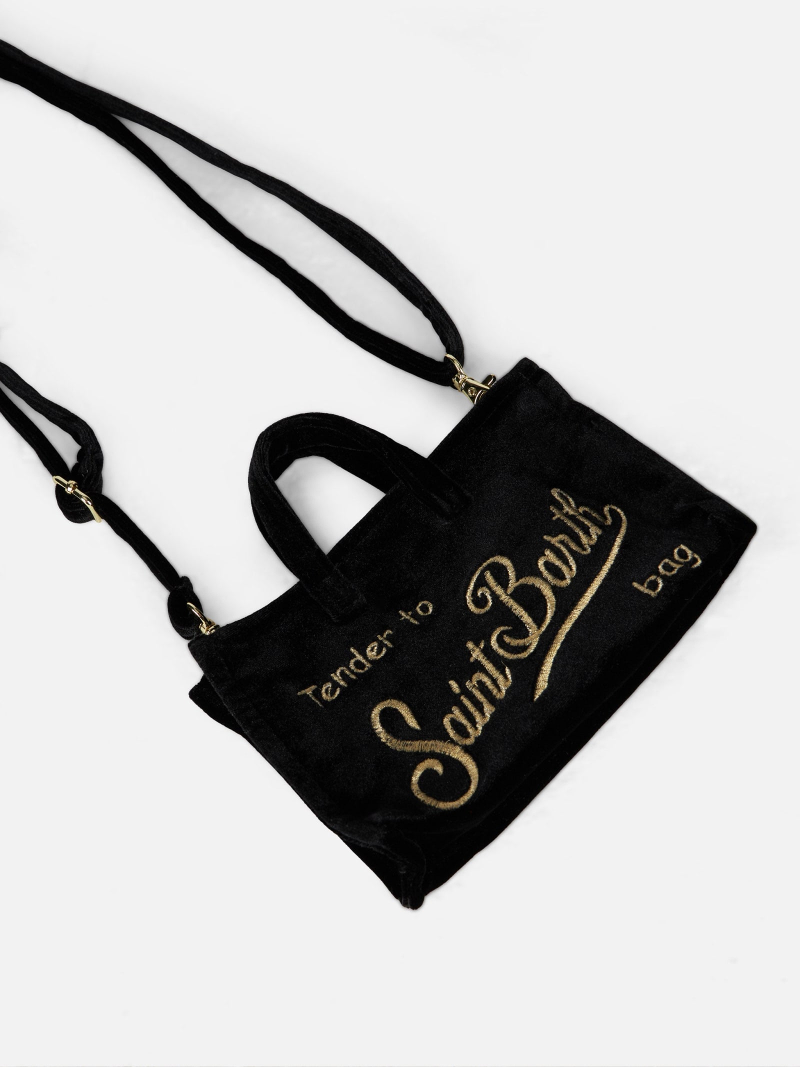 Mc2 Saint Barth Black Velvet Phone Holder Micro Bag In Black