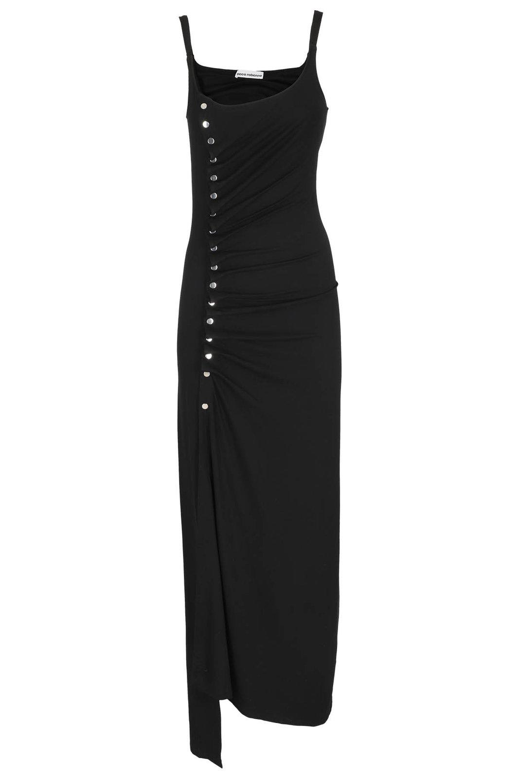 Shop Rabanne Buttoned Draped Dress In Black