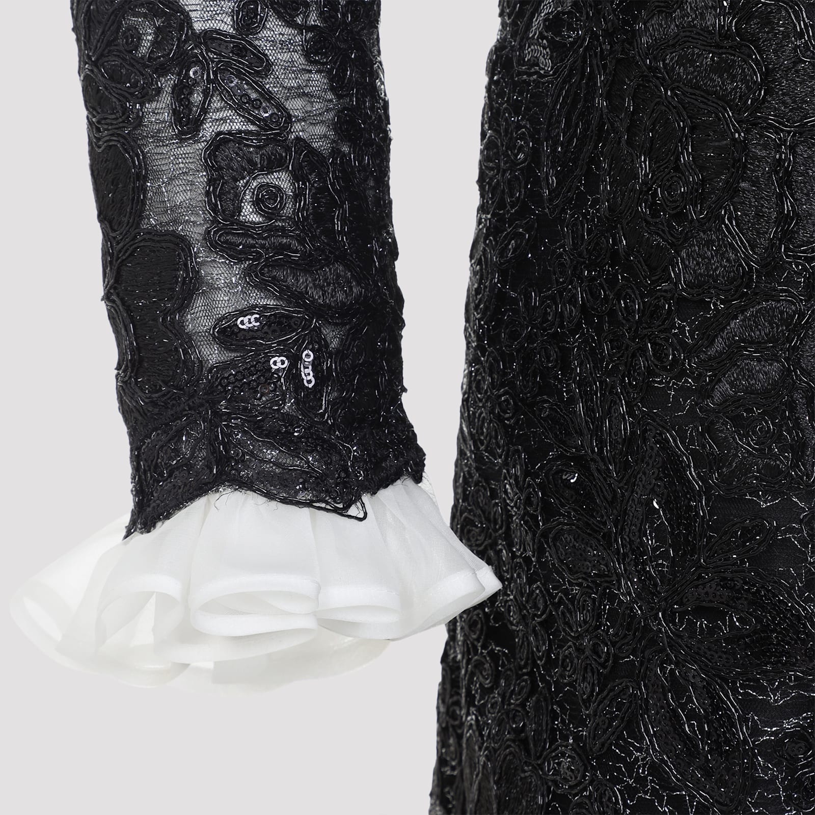 Giambattista Valli Sheer Sleeve Polka Dot Mini Dress In Black