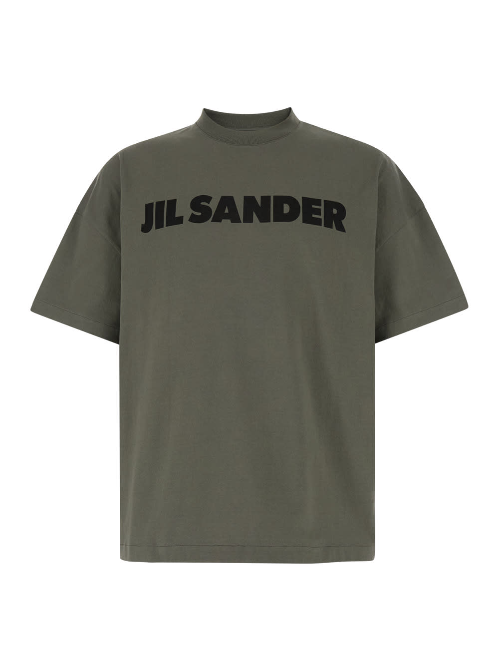 Shop Jil Sander Green Crewneck T-shirt With Maxi Logo Lettering On The Front In Cotton Man