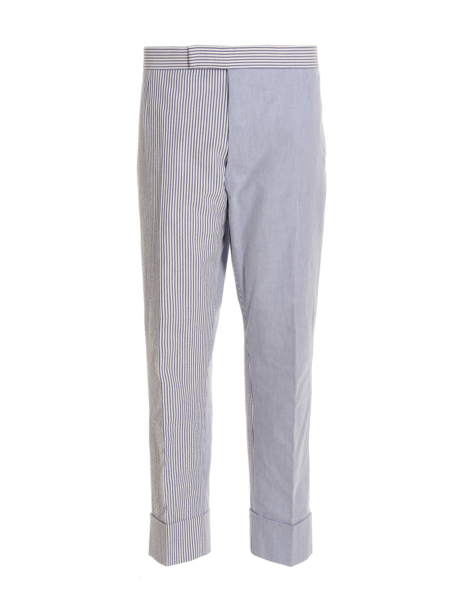 Shop Thom Browne Striped Trousers In Light Blue