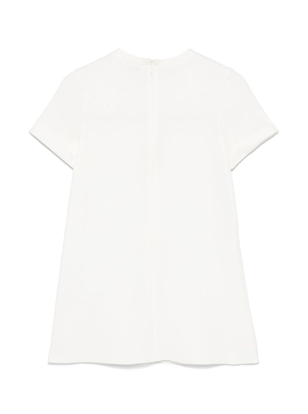 Il Gufo White Crewneck Dress With Floral Patches On The Front And Rear Concealed Zip Closure In Viscose Blen In White