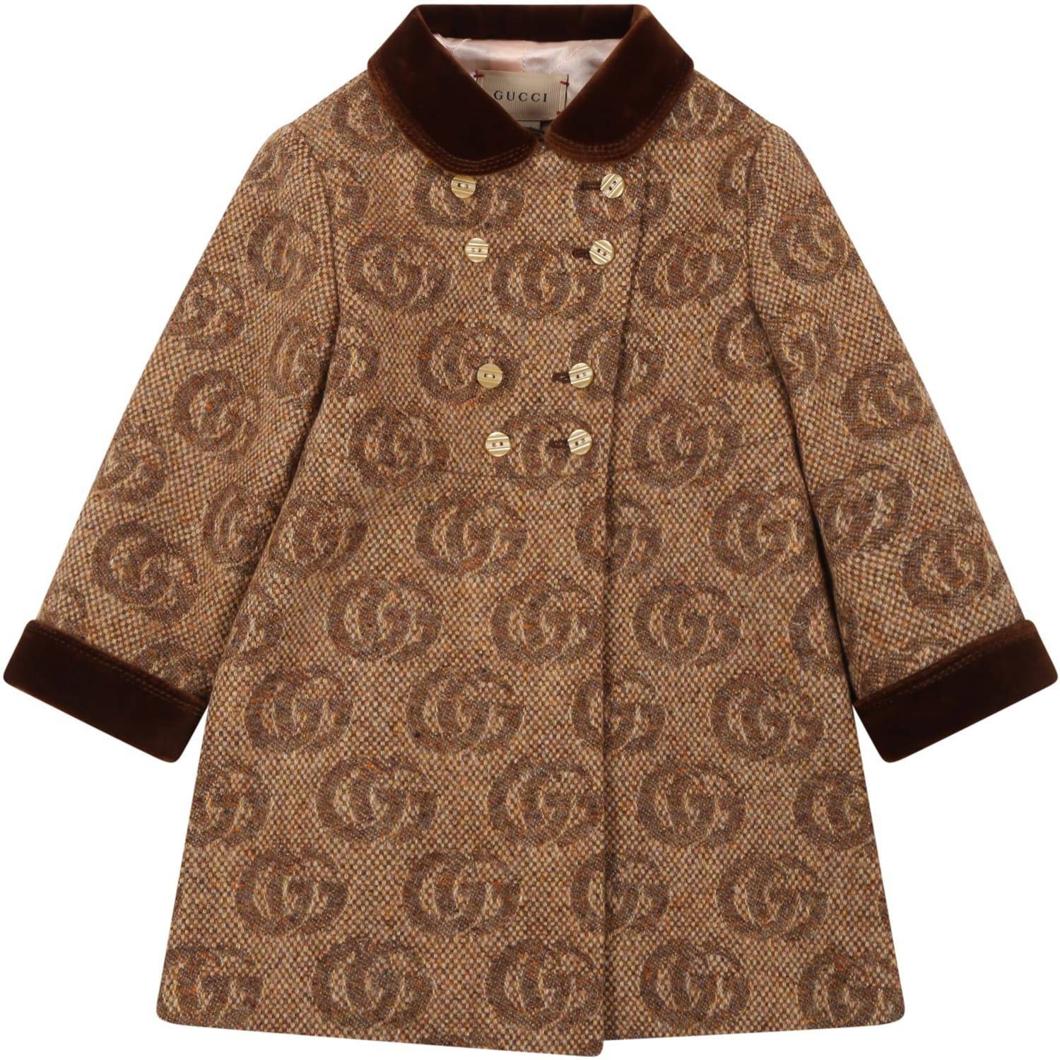 Gucci Beige Coat For Baby Girl With Double Gg