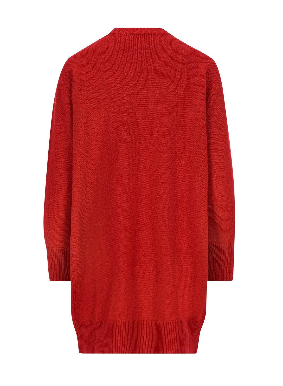 Max Mara Embellished Crewneck Long-sleeved Dress In Rosso