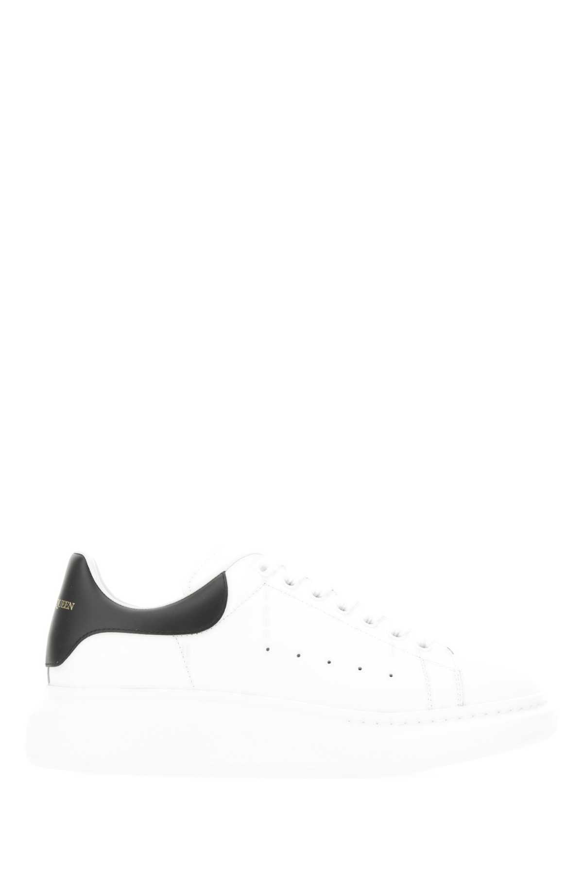 Shop Alexander Mcqueen White Leather Sneakers With Black Leather Heel In 9061