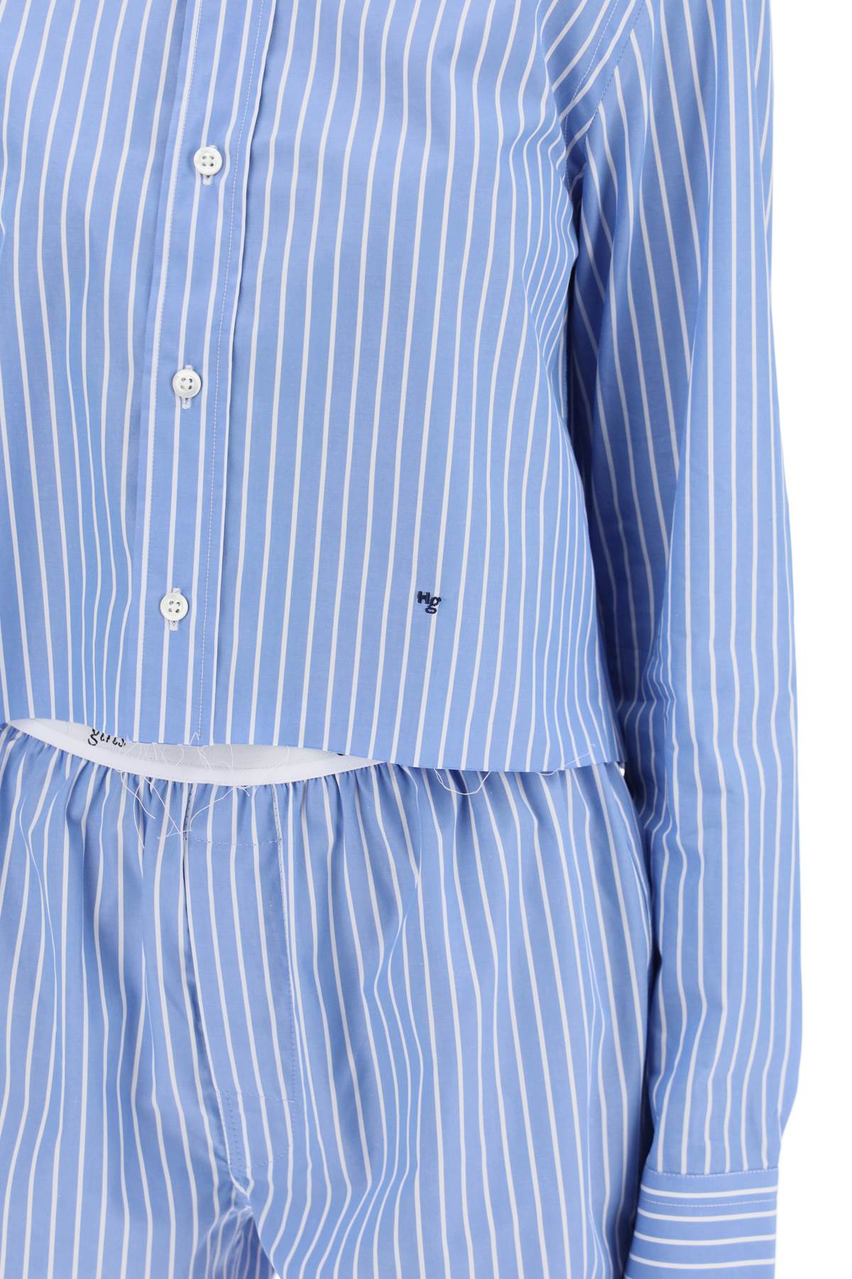 Shop Hommegirls Cropped Striped Poplin Shirt In Blue White (blue)