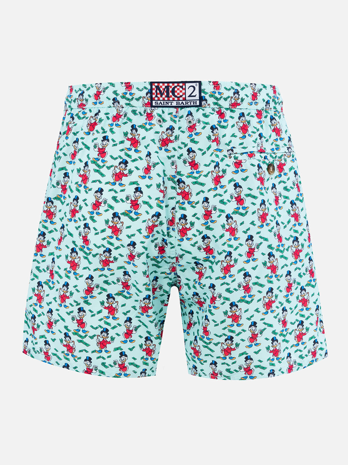 Mc2 Saint Barth Man Lightweight Fabric Swim-shorts Lighting Micro Fantasy With Scrooge Print Disney Special Edition In Verde Acqua