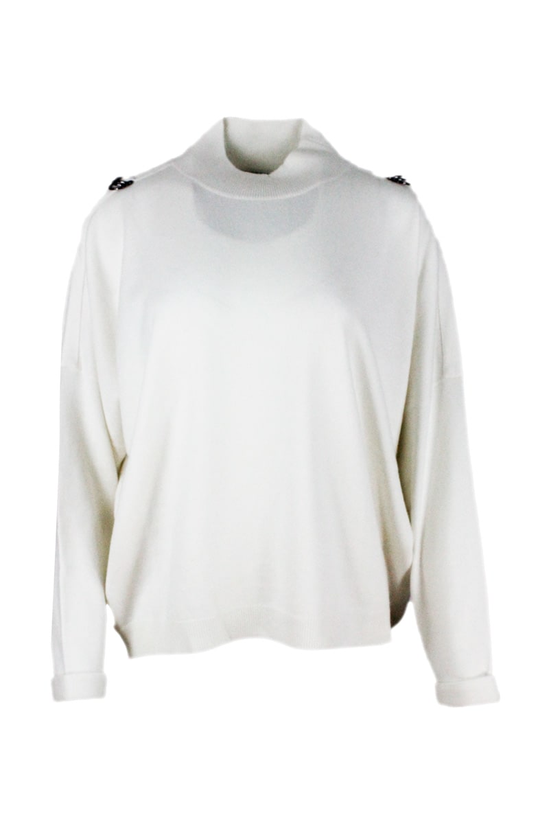 Brunello Cucinelli Turtleneck Sweater In Cashmere With Detail On The Sleeve And Cuff With Turn-up