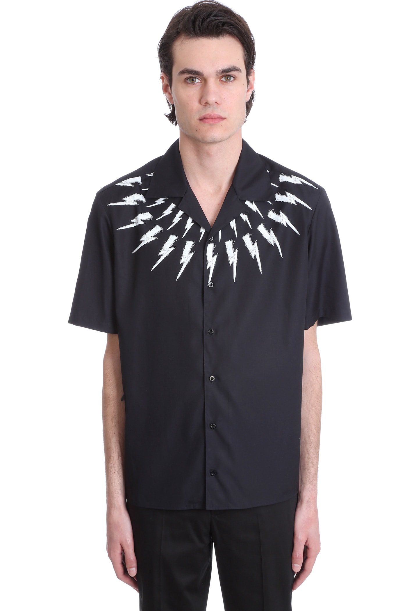 NEIL BARRETT SHIRT IN BLACK COTTON,PBCM1469KQ010S524