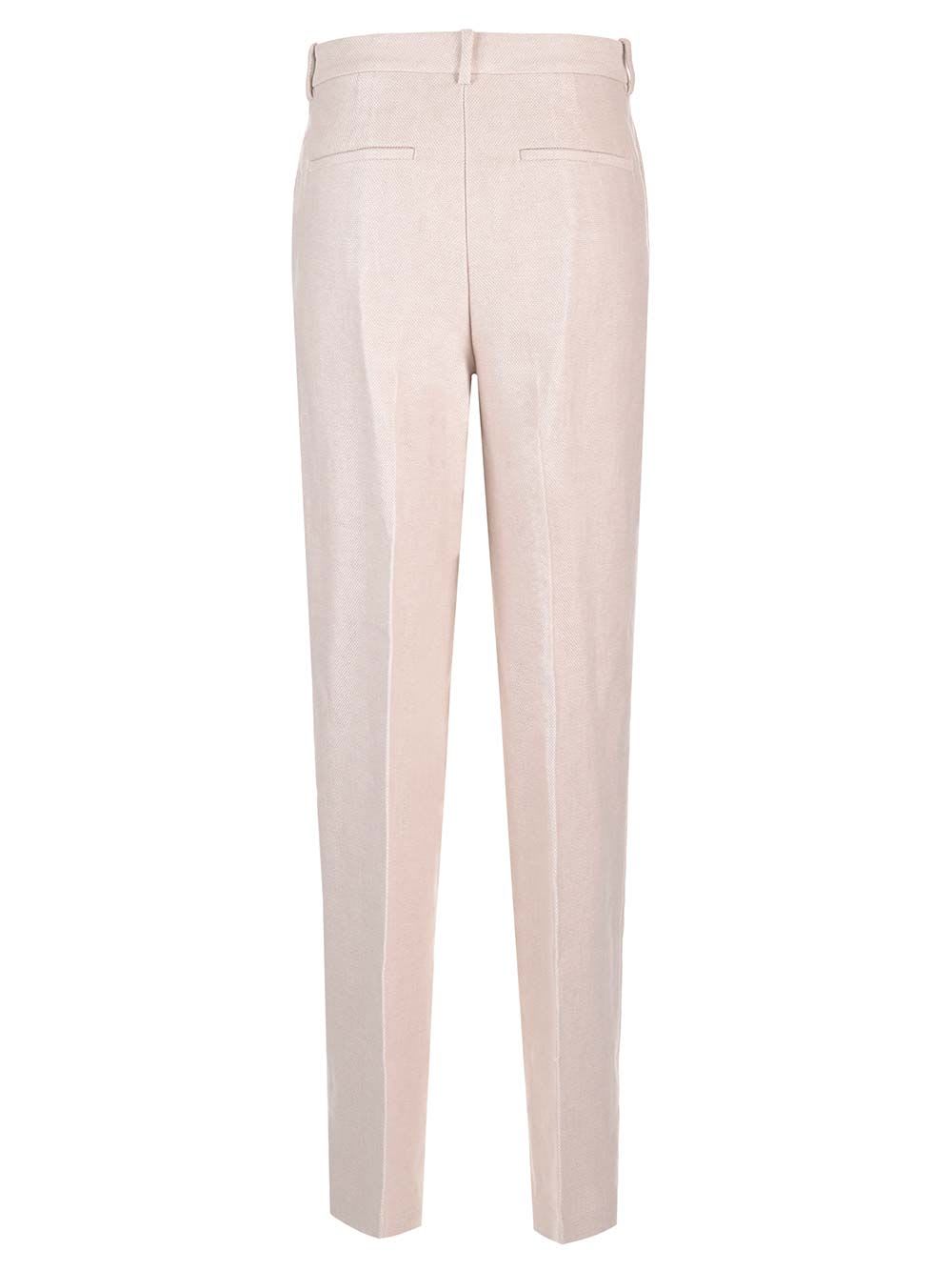 Shop Theory High-waisted Trousers In Linen Twill In Beige