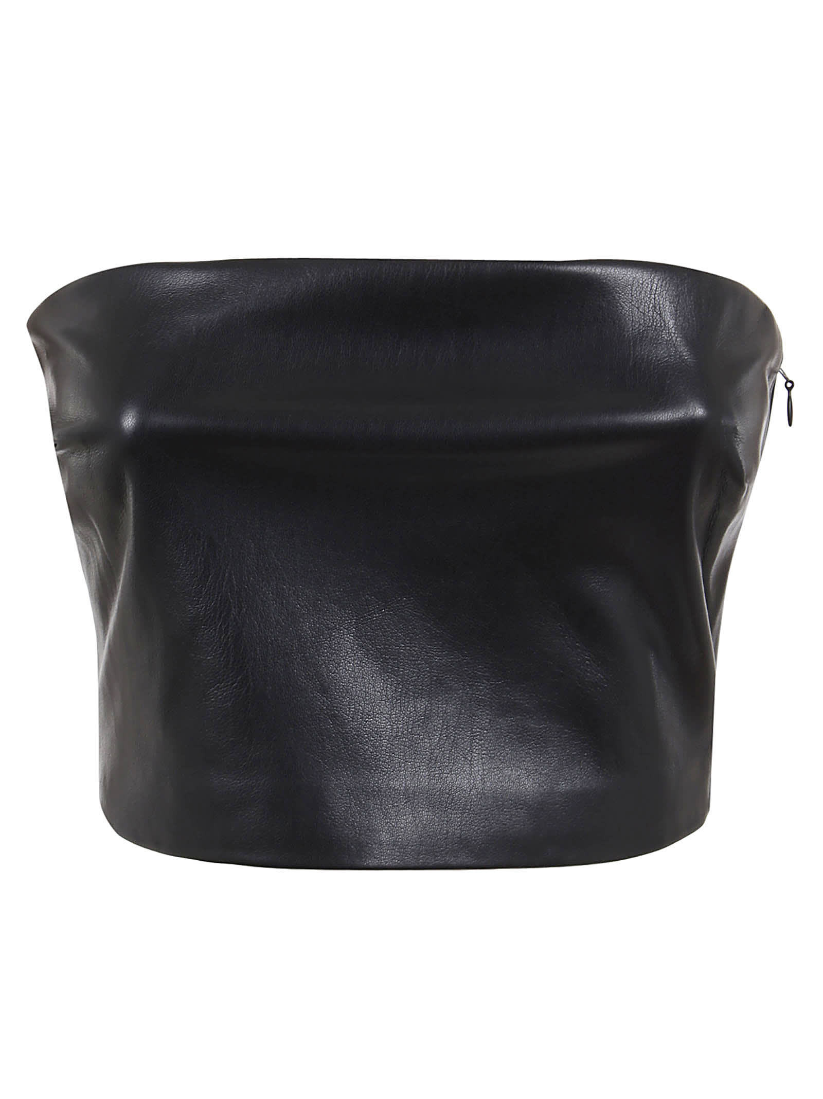The Andamane Black Bandeau Tube Top Crop Faux Leather In Black