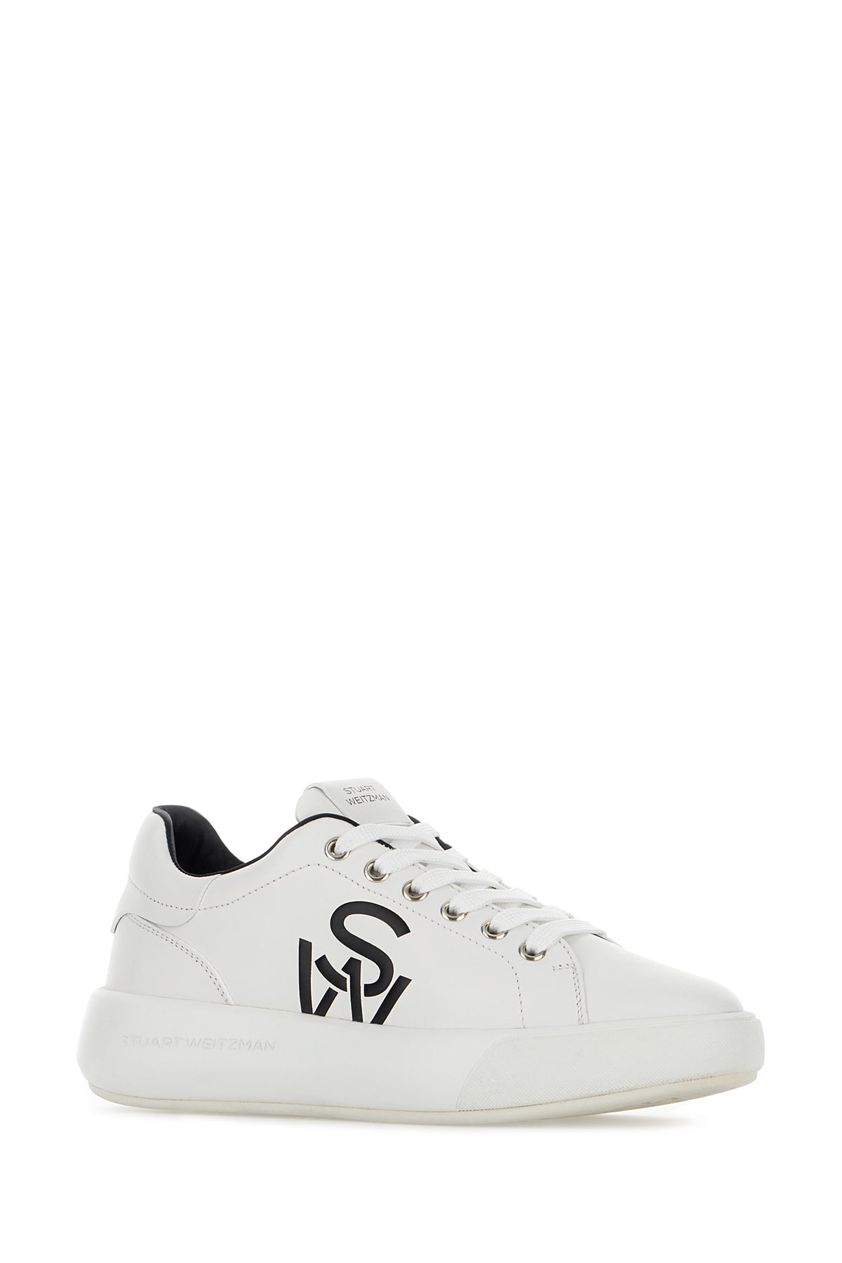 Shop Stuart Weitzman White Leather Sneakers In White Black