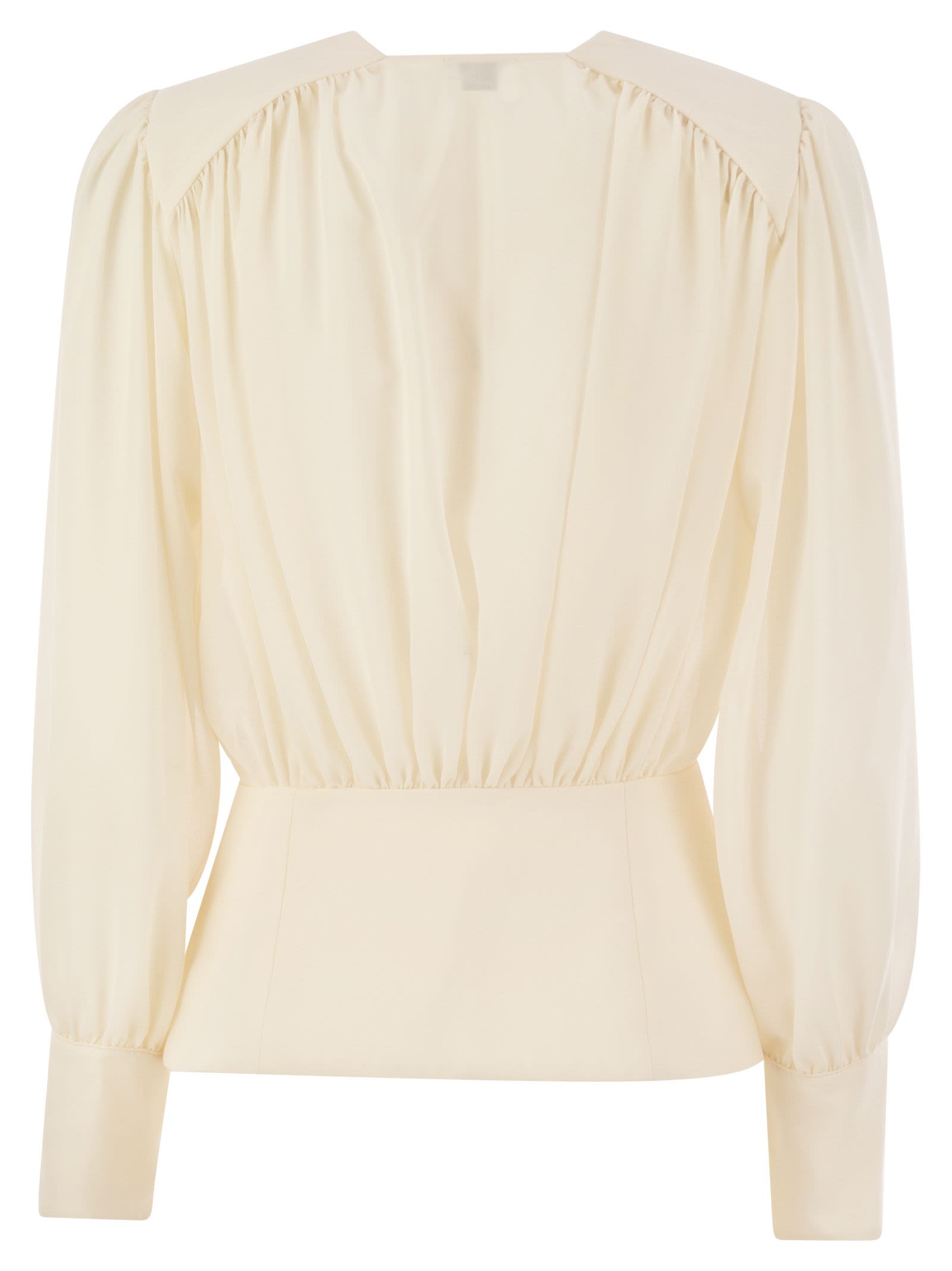 Shop Elisabetta Franchi Georgette Blouse With Basque In Butter