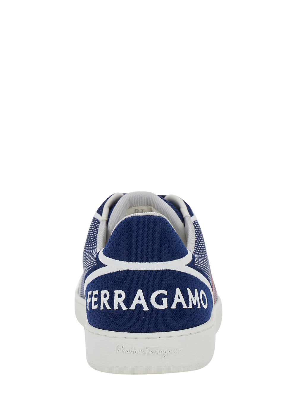 Shop Ferragamo Blue Low Top Sneakers With Logo And Embroidery In Tech Fabric Man