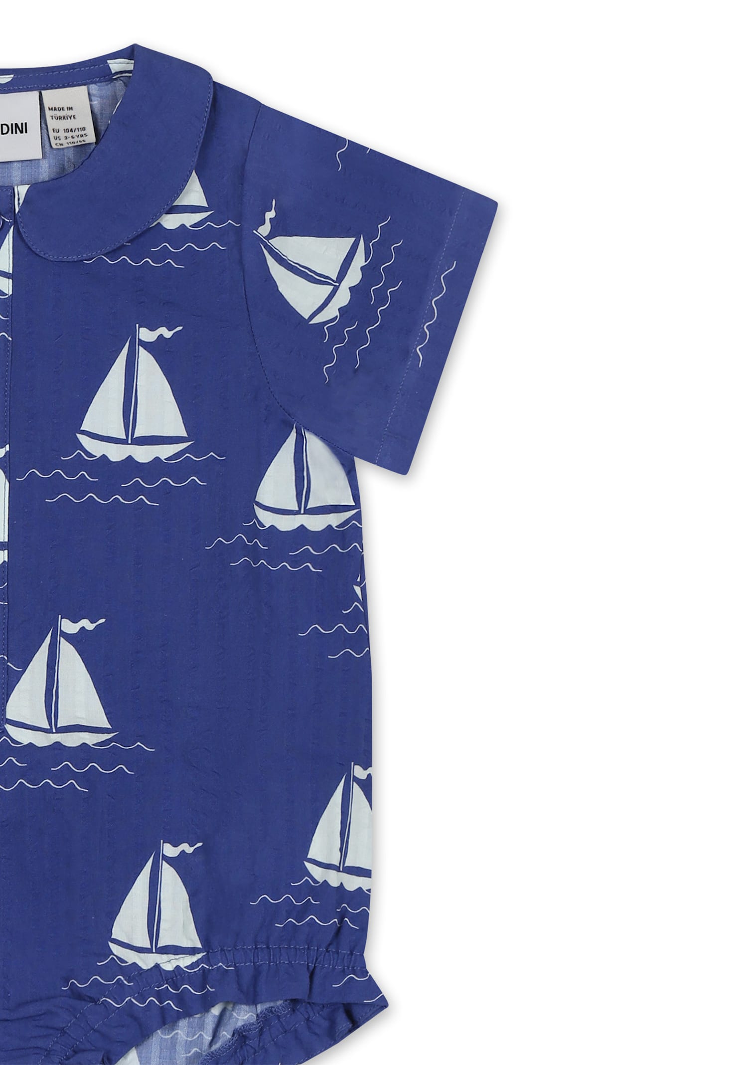 Mini Rodini Blue Romper For Babykids With Sailboats In Blue