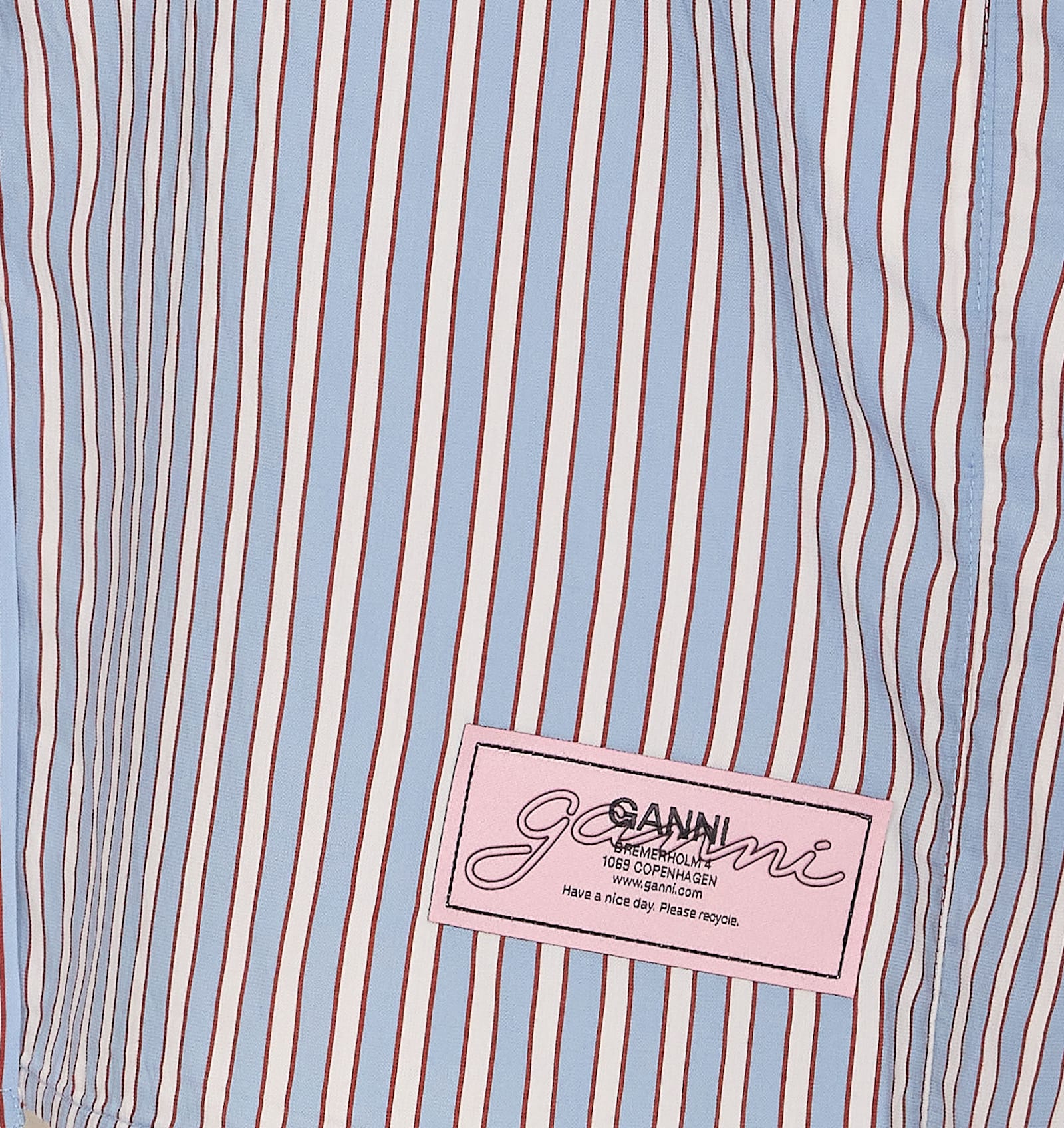 Ganni Multicolor Shirt With All-over Stripes And Logo Patch On The Front In Viscose Blend Woman