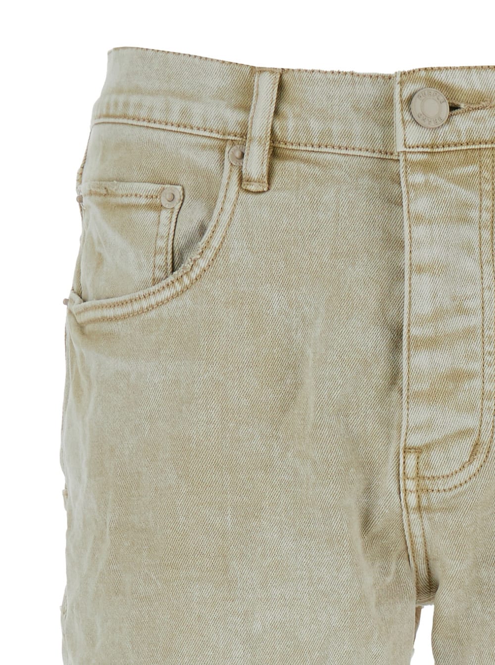 Shop Purple Brand Beige Five-pocket Jeans With Logo Patch In Cotton Blend Denim Man