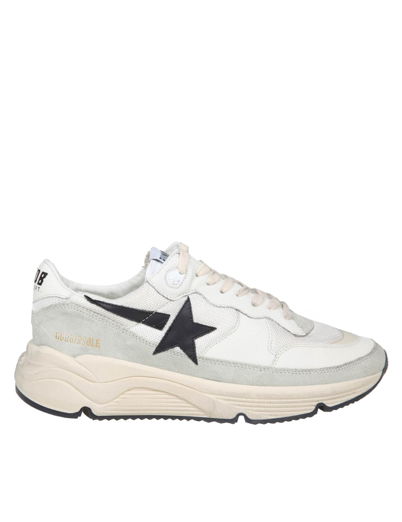 GOLDEN GOOSE GOLDEN GOOSE RUNNING SOLE SNEAKERS IN BLACK AND WHITE LEATHER AND FABRIC