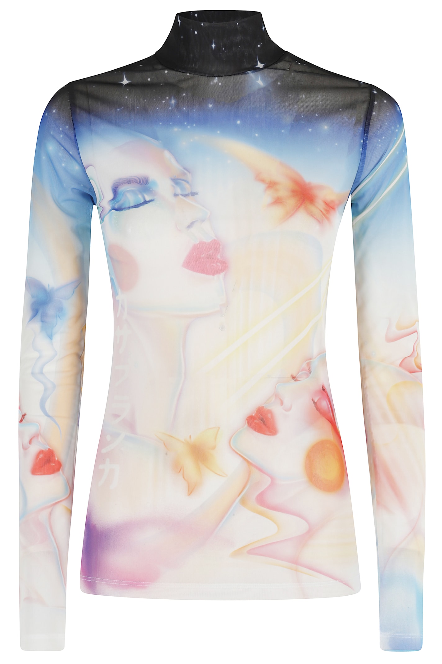 Casablanca Artistic Sleeve Print With Sheer High Neck In Multi