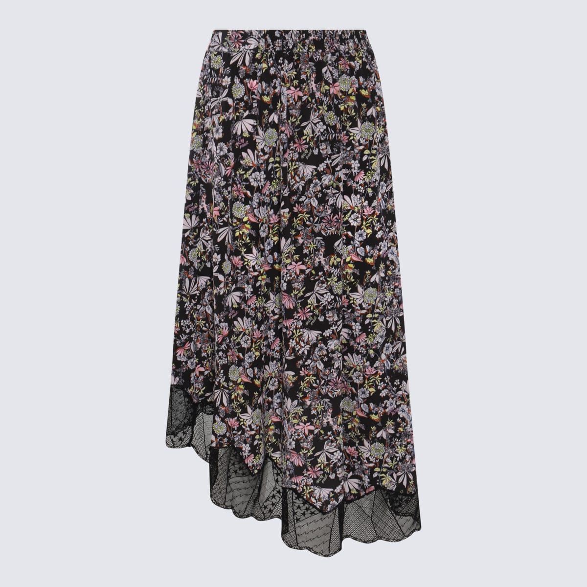 Black Multicolour Silk Skirt