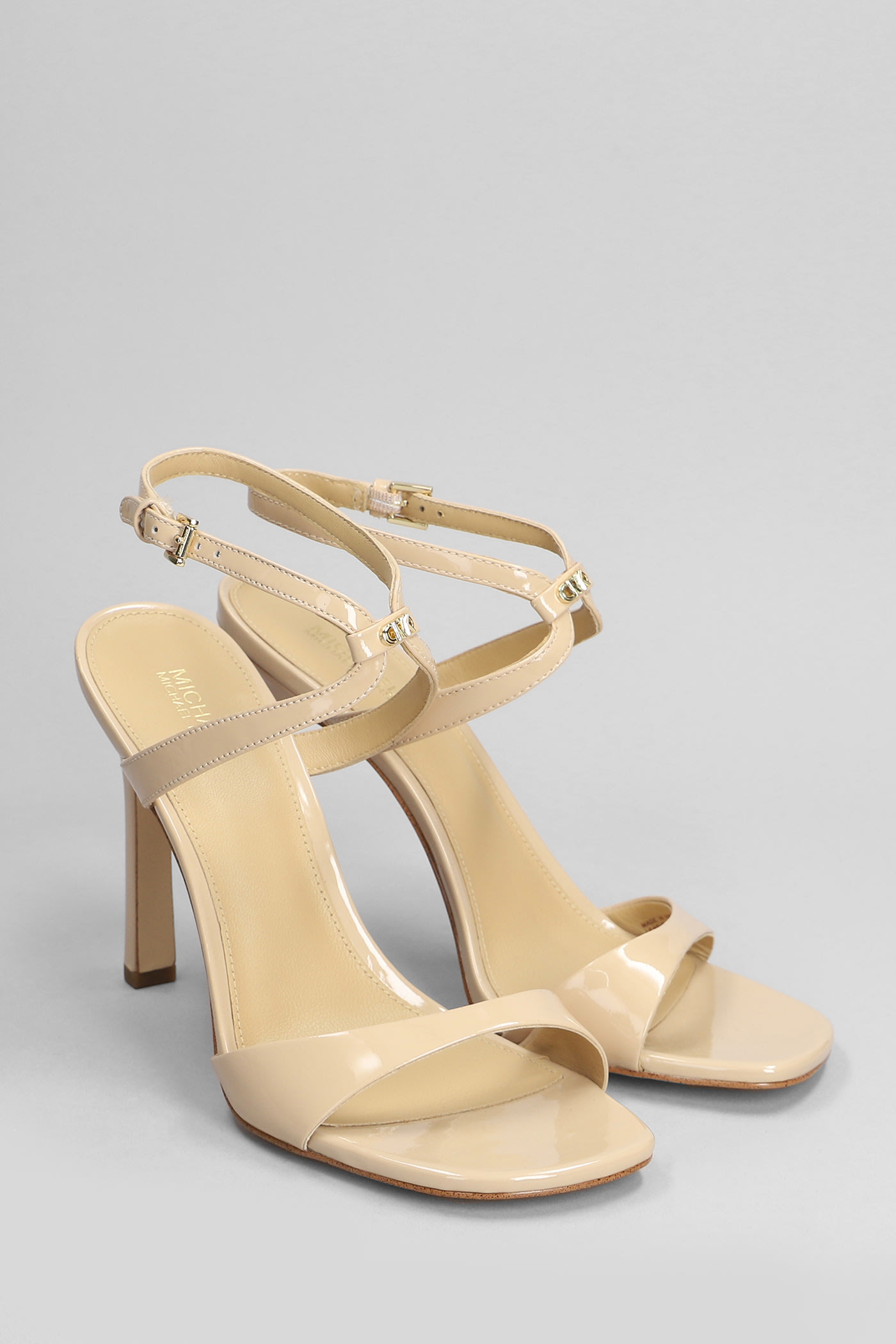 Shop Michael Kors Amara Sandals In Powder Patent Leather