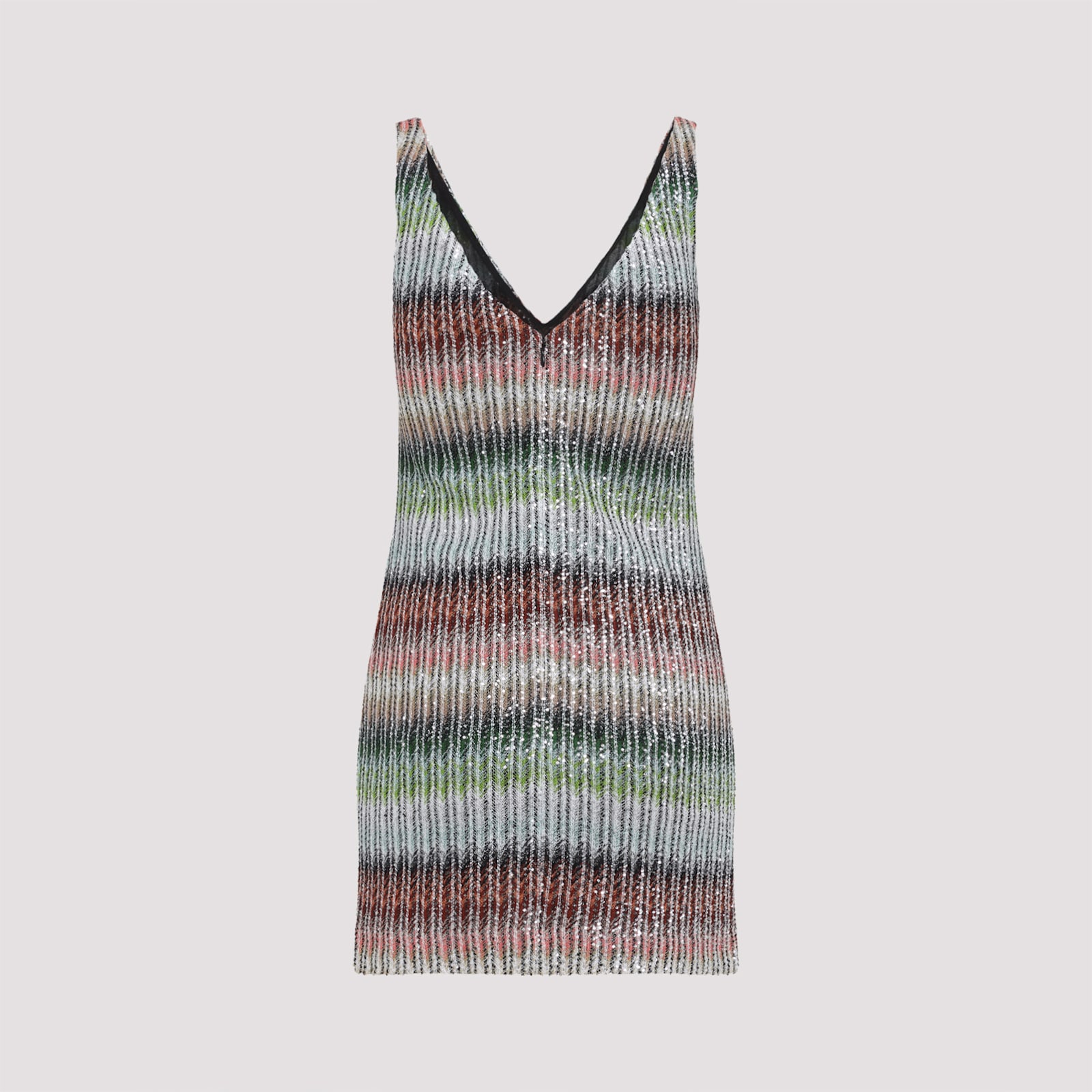 Missoni Short Dress In Gradient Zig Zag Knit With Sequins In Kp Multigreen Red Sky