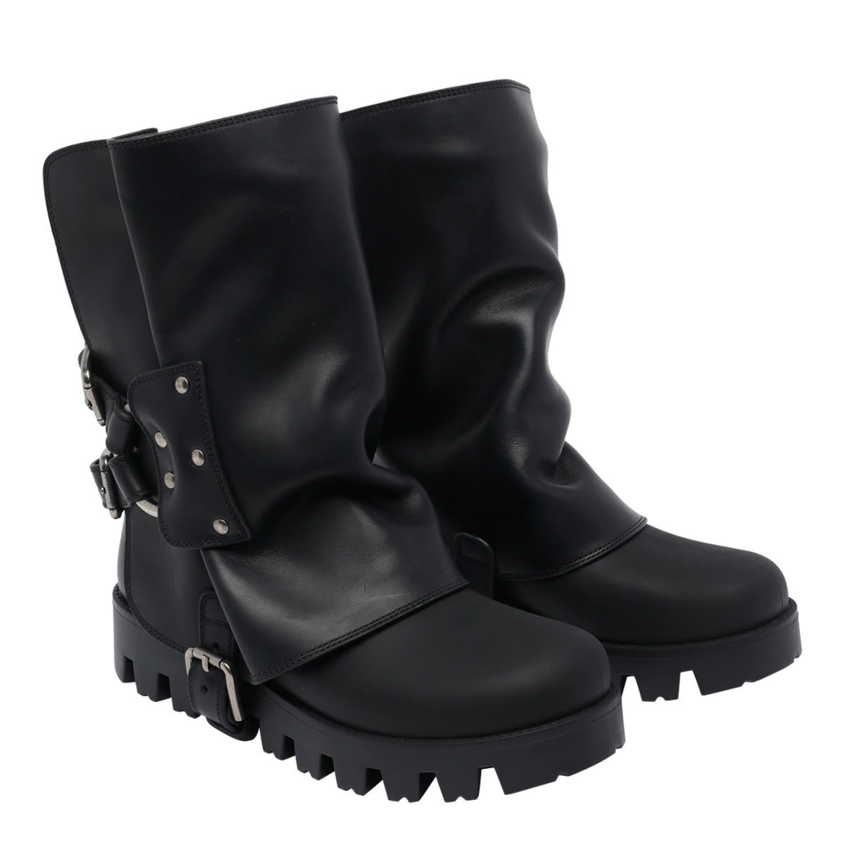 Dolce & Gabbana Chunky Sole Mid-calf Rain Boots With Studs In Black