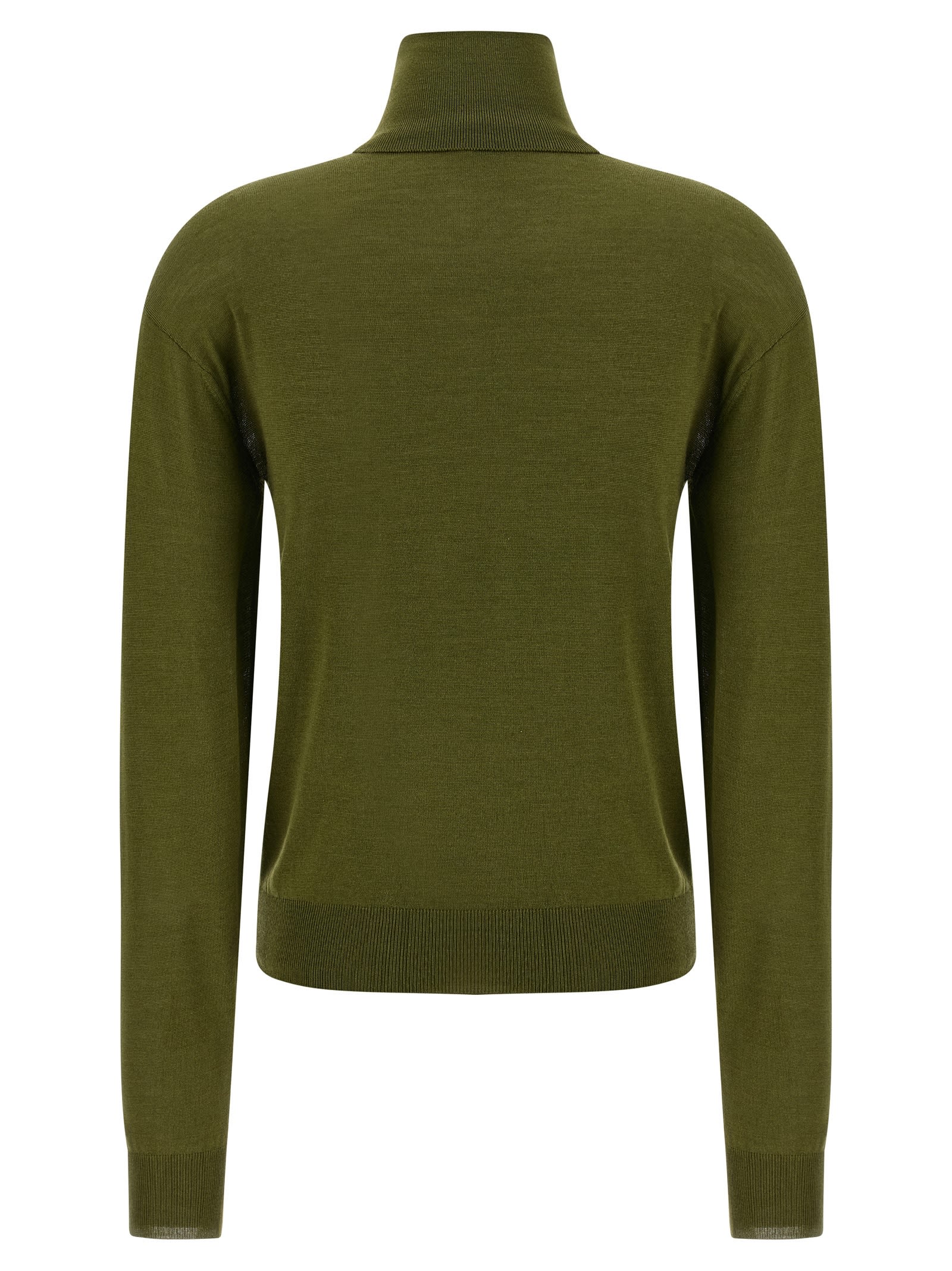 Saint Laurent Turtleneck Sweater With Long Sleeves And Ribbed Edges In Green
