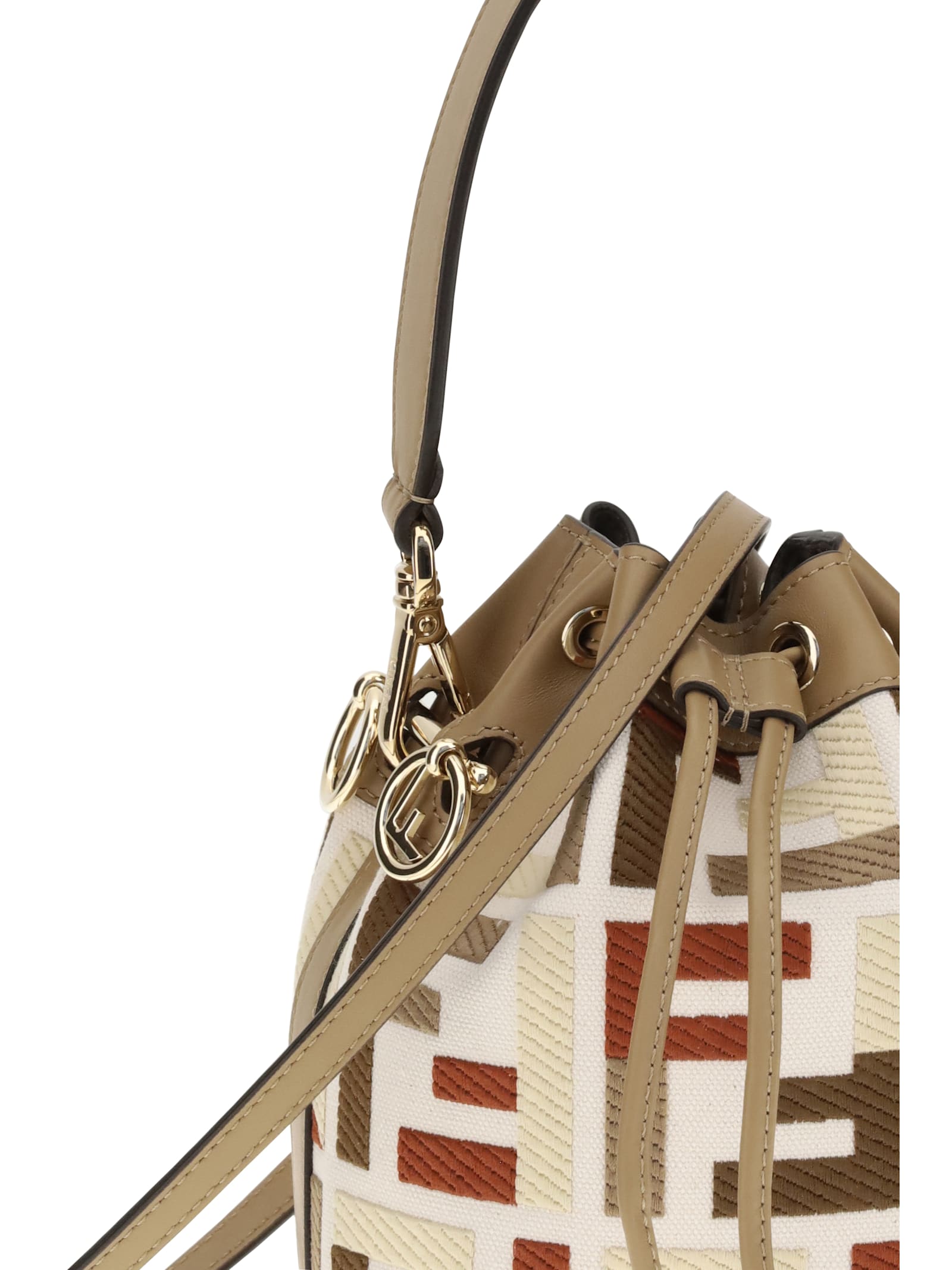 Fendi Women Mon Tresor Ff Jacquard Fabric And Leather Bucket Bag