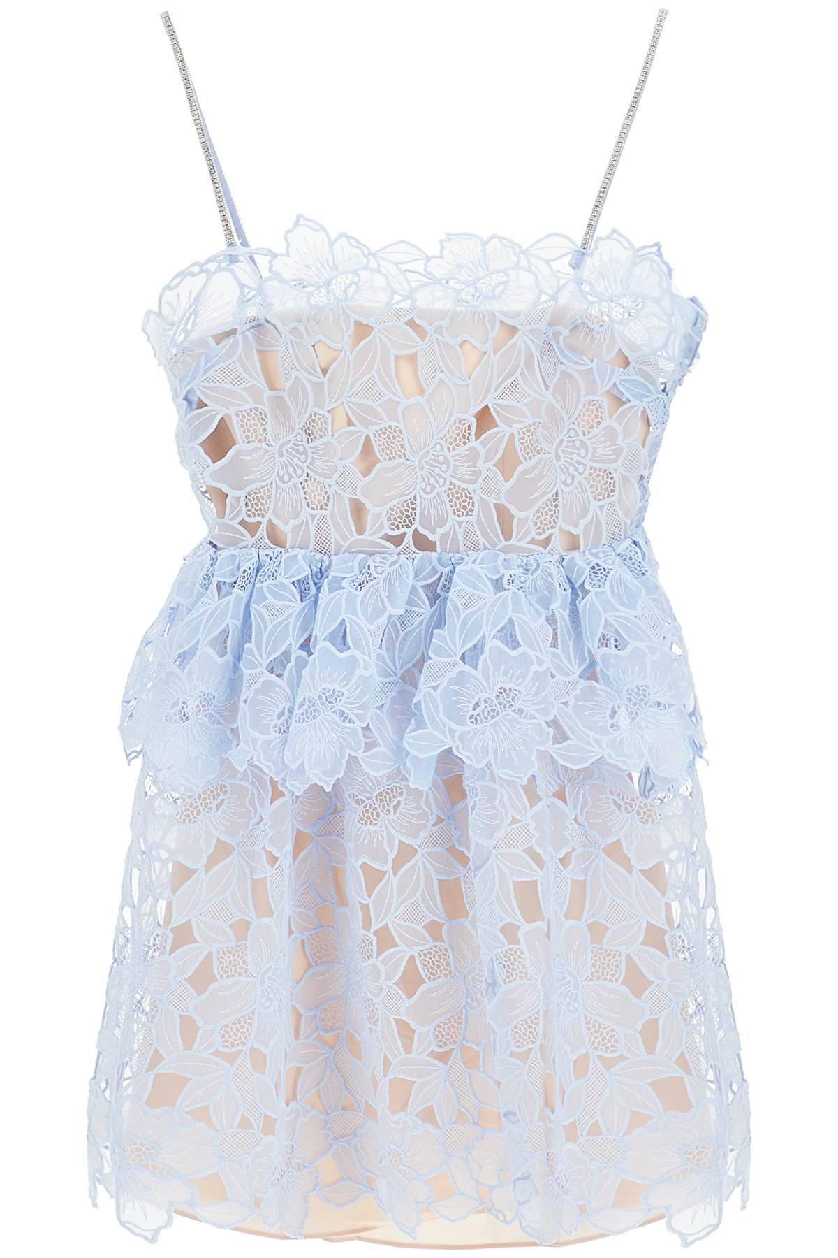 Shop Self-portrait Mini Organza Lace Dress In 9 In Blue (light Blue)