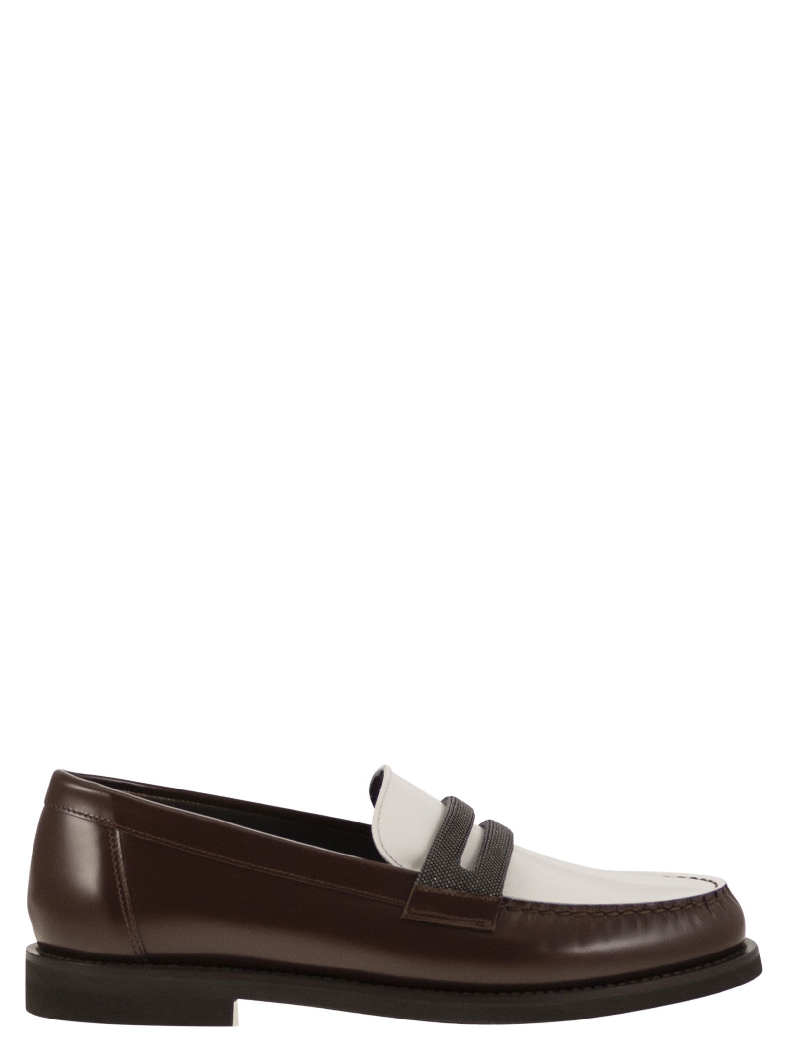 Brunello Cucinelli Brown Loafers With Monile Detail And Chain In Leather Woman In Castagno