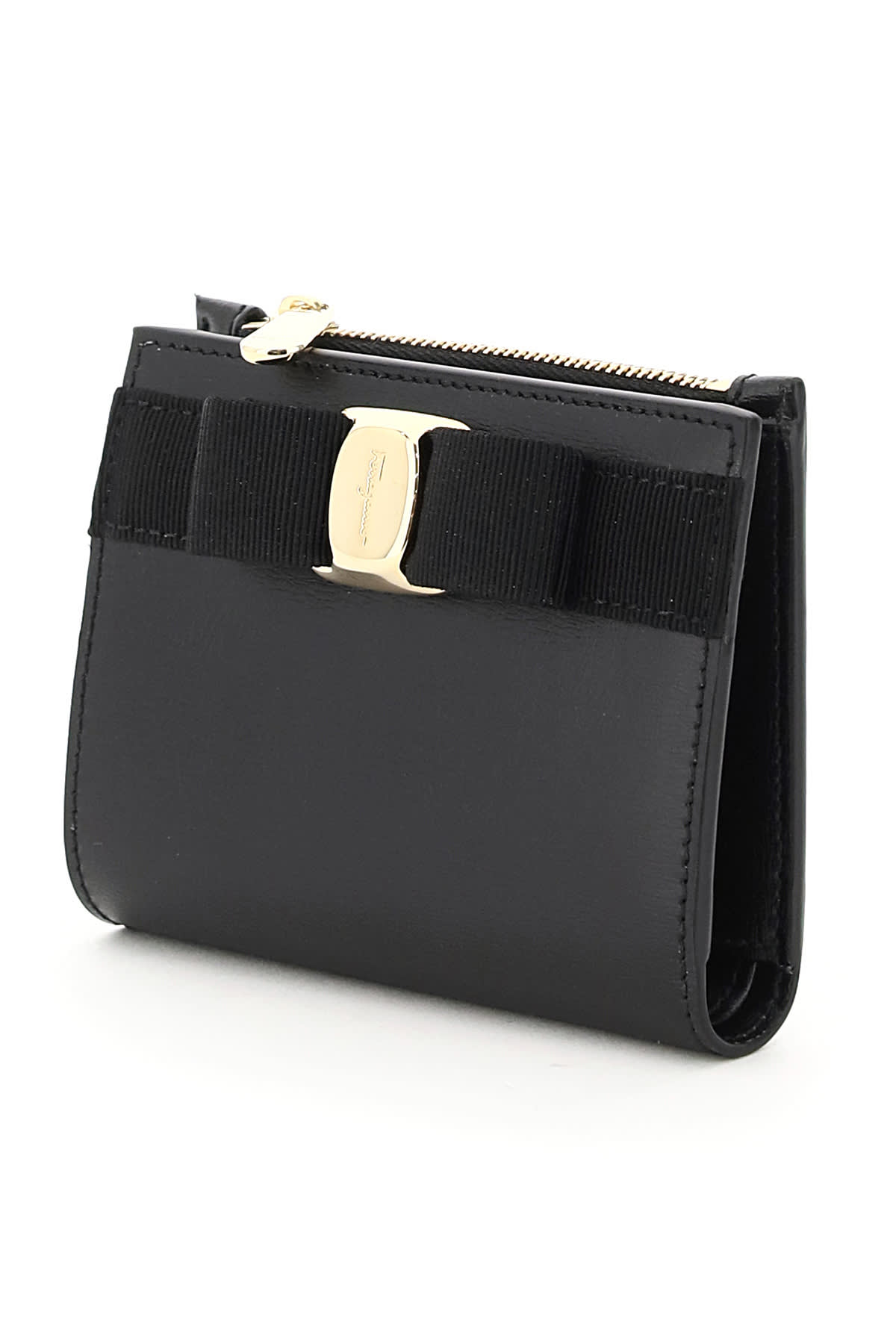 Ferragamo Vara Bow Compact Wallet In Black