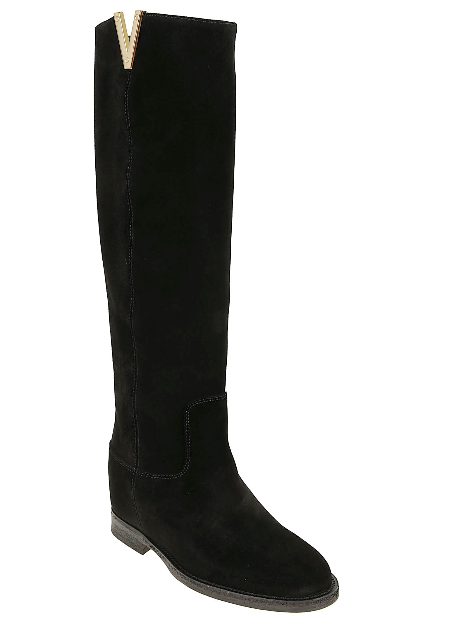 Via Roma 15 Tall Black Leather Ankle Boots With Metallic Accent In Black
