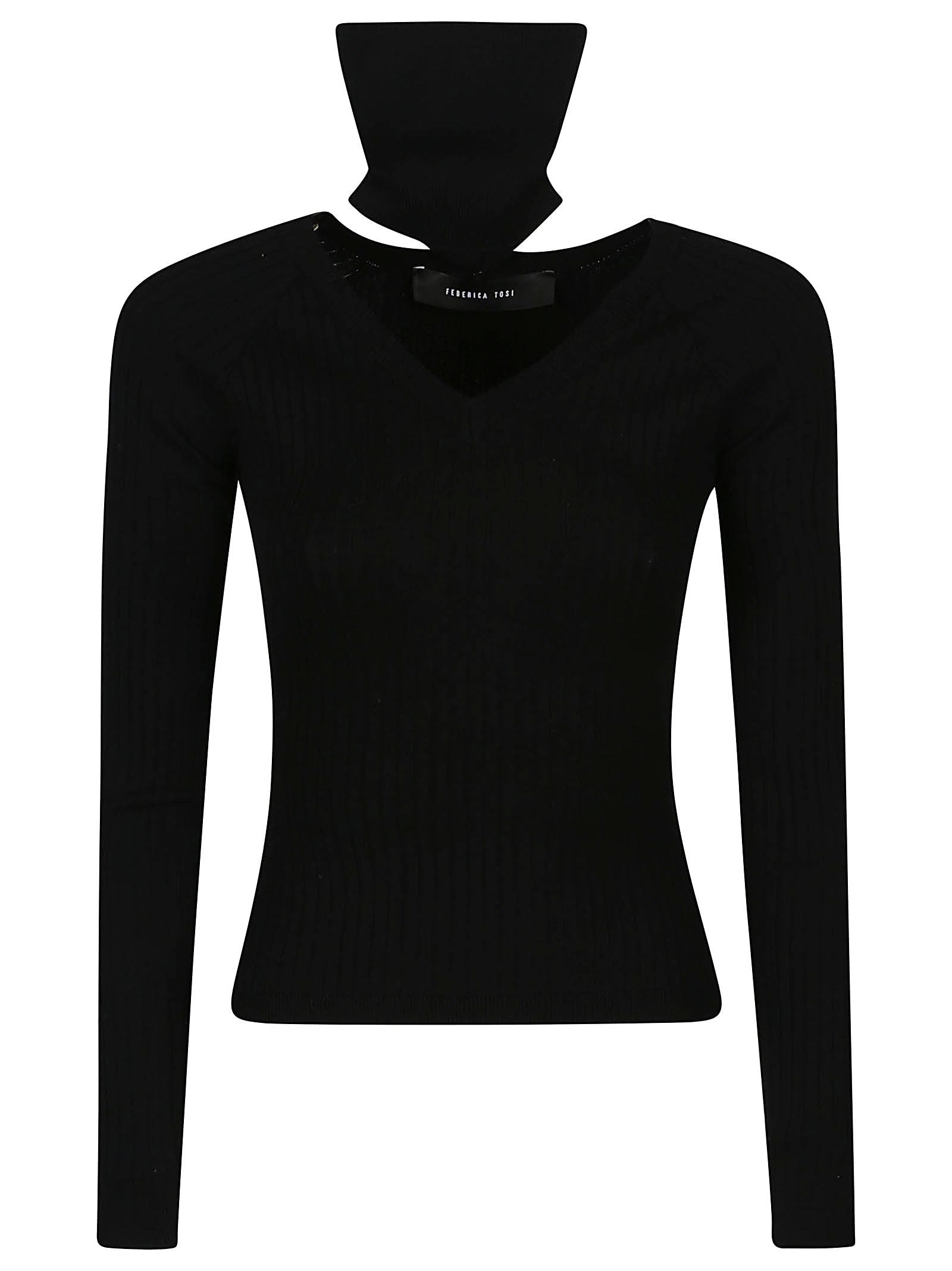 Cut Out V Turtle Neck Sweater