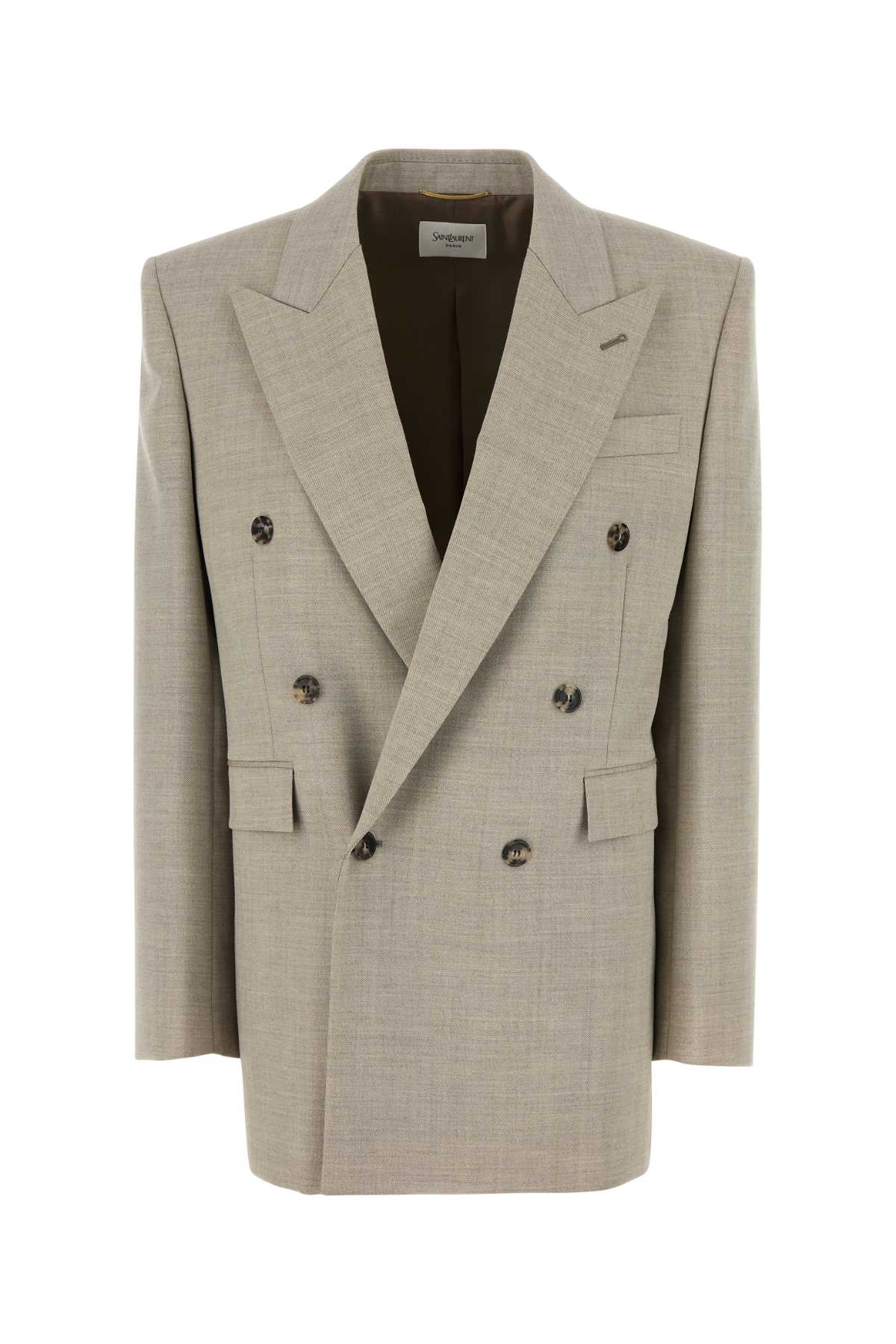 Saint Laurent Double-breasted Wool Blazer Peak Lapels In Gray