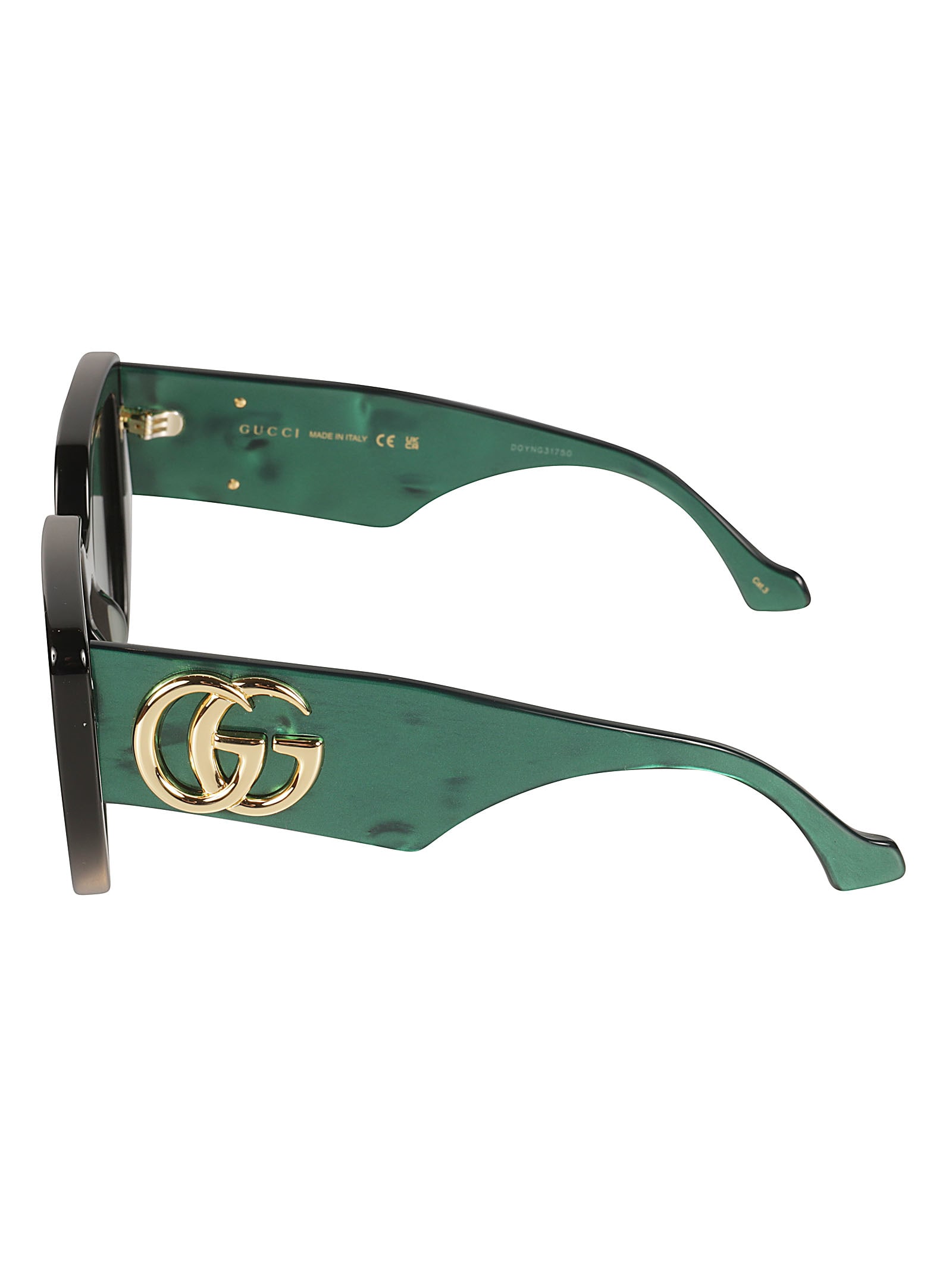 Shop Gucci Double Gg Plaque Square Frame Sunglasses In Black/green